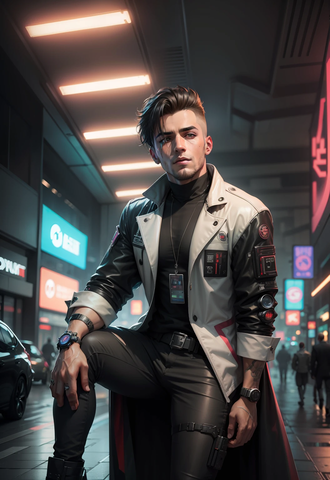 Change background cyberpunk handsome boy, realistic face, 8k, ultra realistic