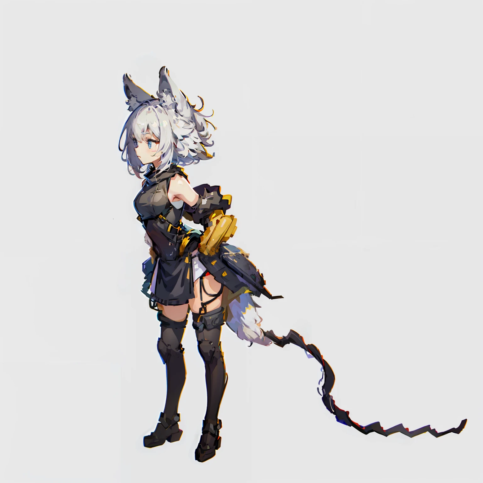 Full body shot, No background, White background,  girl, Wolf, looks lonely