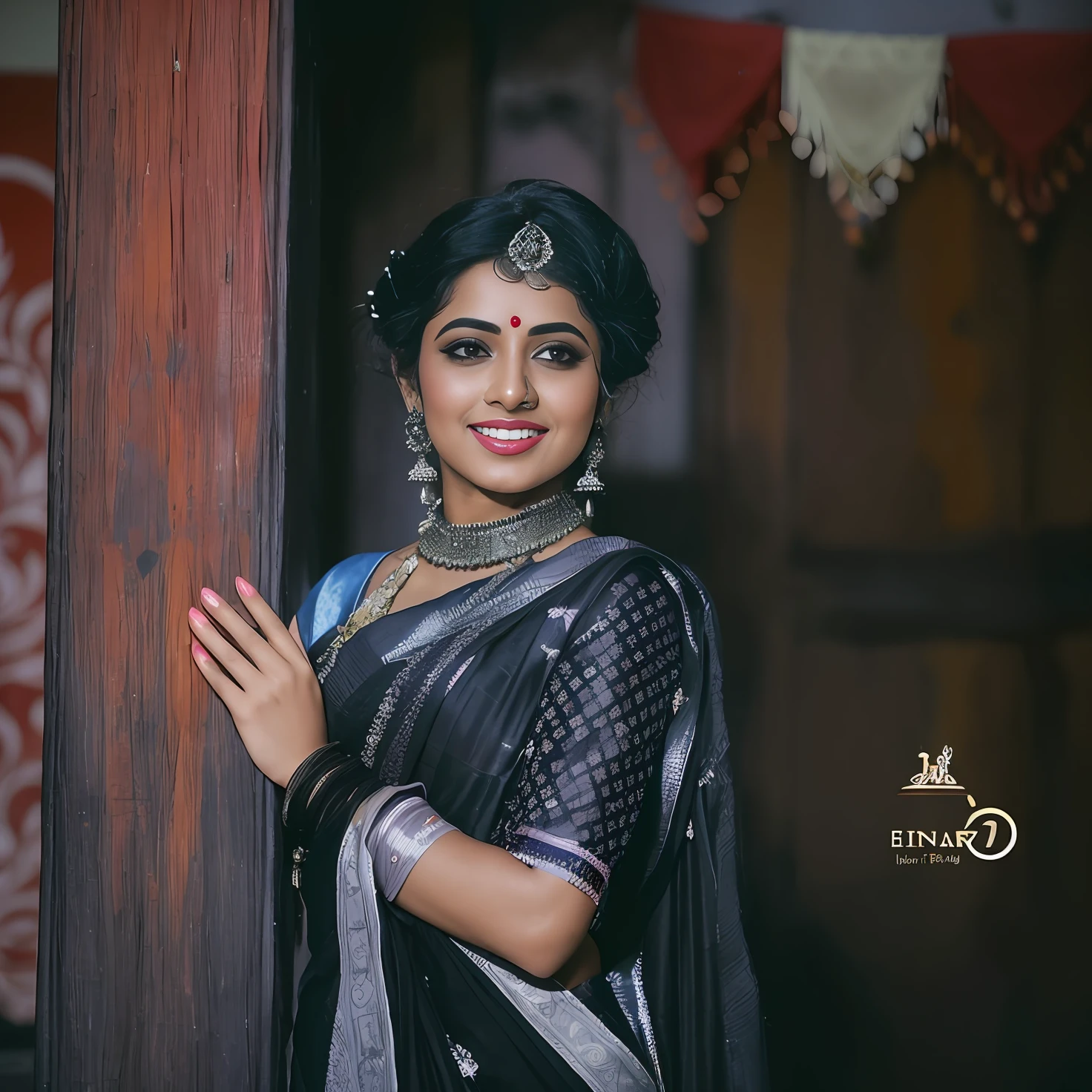 a woman in a red and yellow sari poses for a picture, traditional beauty, traditional, traditional female hairstyles, very beautiful enga style, traditional makeup, with lovely look, indian, indian style, dressed in a sari, wearing sari, adorned with precious stones, colorful with red hues, wearing a sari, gorgeous woman, dramatic smile pose intricate, traditional art, wearing elegant jewellery