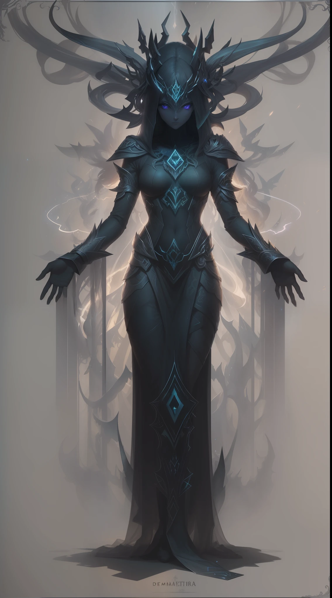 (Ultra resolution 8K), (impresionante obra maestra), "Shadow ether": With an enigmatic presence, Shadow ether possesses a pale, translucent skin that appears to be made of dark smoke. Her hair flows in gloomy strands and her eyes shine with an ethereal glow... Viste un traje ajustado en tonos oscuros que se funden con las sombras, con detalles sutiles que recuerdan a constelaciones. Su capa ondulante parece estar hecha de oscuridad misma, y puede estirarse para ocultarlo o envolverlo en sombras protectoras. Has the ability to merge with shadows and move through them, Volverse virtualmente invisible. Your hands can project bursts of dark energy, And his suit is designed to channel and amplify his connection to the shadow realm.... (Hetera lighting), Spectral illumination), (dark ilumination)