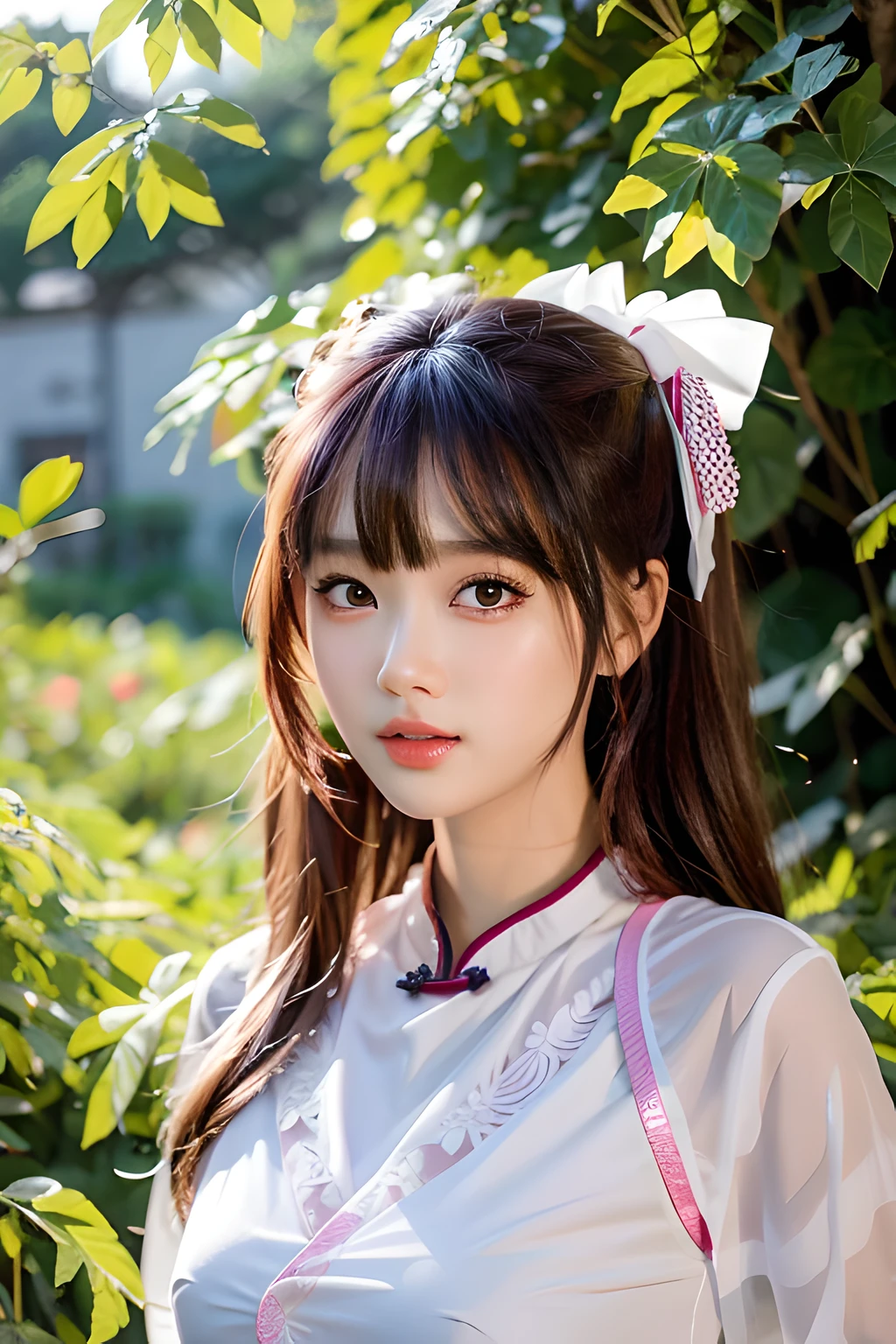 araffe asian woman in a pink dress posing for a picture, sakimichan, 🌺 CGSesociety, Fanart, Beautiful teenage girl, Traditional beauty, beautiful portrait image, ulzzangs, Korean girl, Ethereal beauty, high detal), sakimi chan, shaxi, cutecore, cute beautiful, Chinese girl, Middle Metaverse, huge tit,Pubic hair shows through