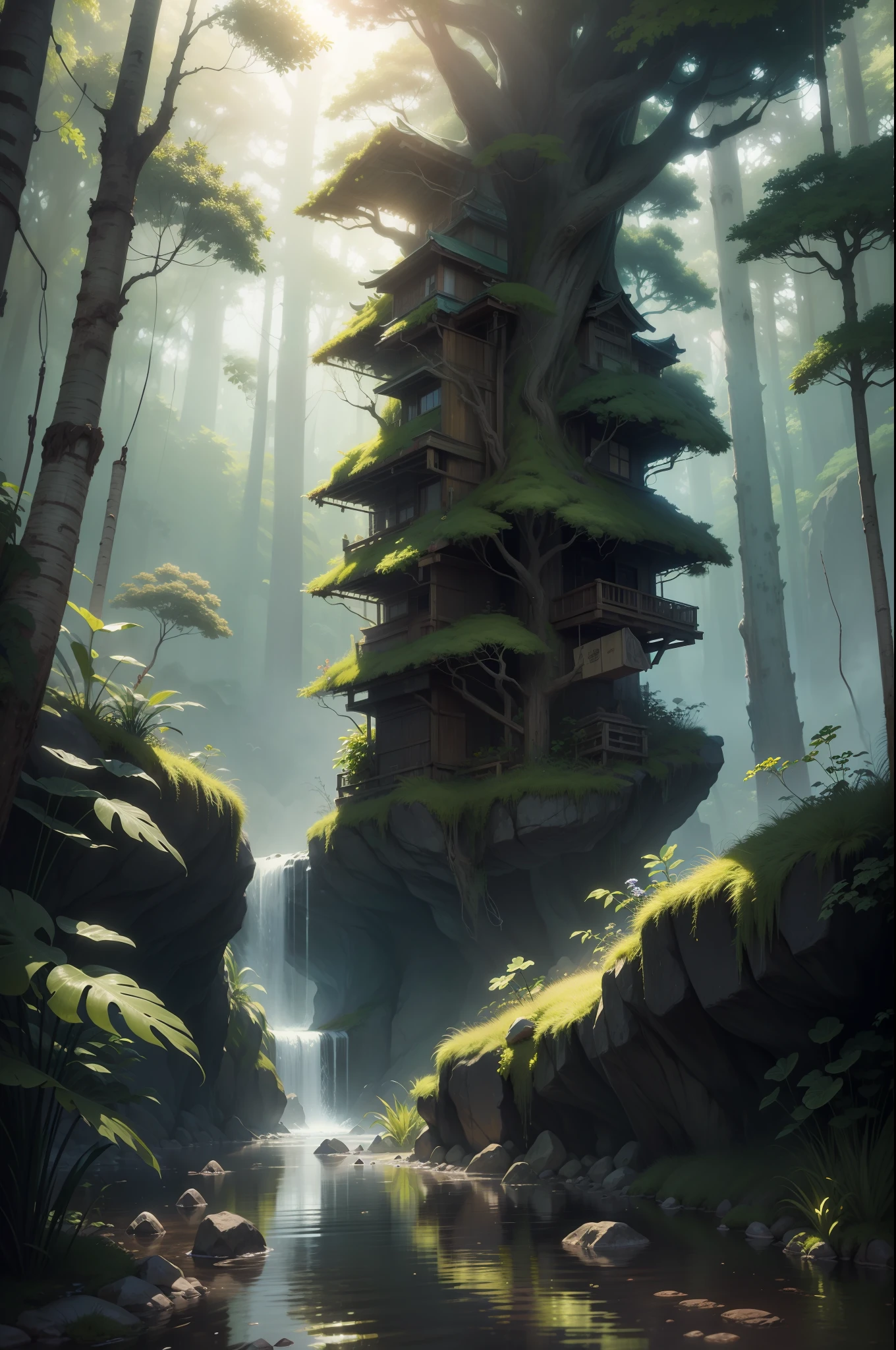 9:16 Full picture，Digital illustration, Detailed and intricate, The dense jungle is full of exotic plants and animals, Sunlight shines through the canopy，Produces a mottled effect. In the style of Yoshitaka Amano and Hayao Miyazaki, Masterpiece, Proportional, Detailed, trending on artstationh, Beautiful lighting, Realistic, Intricate, Award-Awarded, 4K, highest quality
Award-winning, 4K digital painting in the style of Yoshitaka Amano. Detailed and intricate depiction of a zombie apocalypse, cleverly capturing the chaos and drama of the scene. Beautiful lighting and cinematic composition make this piece a true masterpiece, trending on artstationh、springtime、jungles、lakes、hole in the mountains、waterfallr，The tree、grassy fields、Rochas、fawn、hot onsen、hydrosphere、（illustratio：1.0）、Epic composition、Detail enhancement，Detail enhancement。Realistic lighting、high definition detail、tmasterpiece、The best quality，（非常详细的 CG 统一 8k 壁纸），（The best quality）