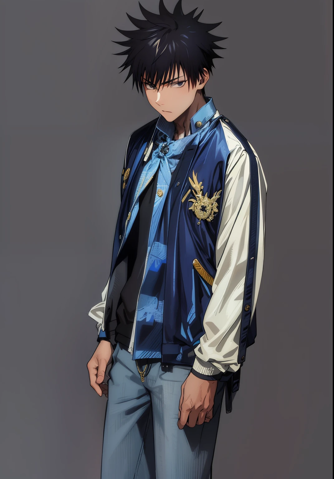 masterpiece, best quality, high quality, 1boy, solo, male focus, looking at viewer, upper body, fushiguro_megumi, black hair, spiked hair, black eyes, school uniform,