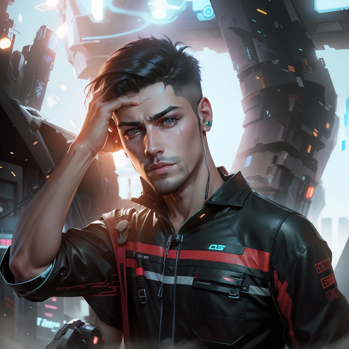 Change background cyberpunk handsome boy, realistic face, 8k, ultra realistic