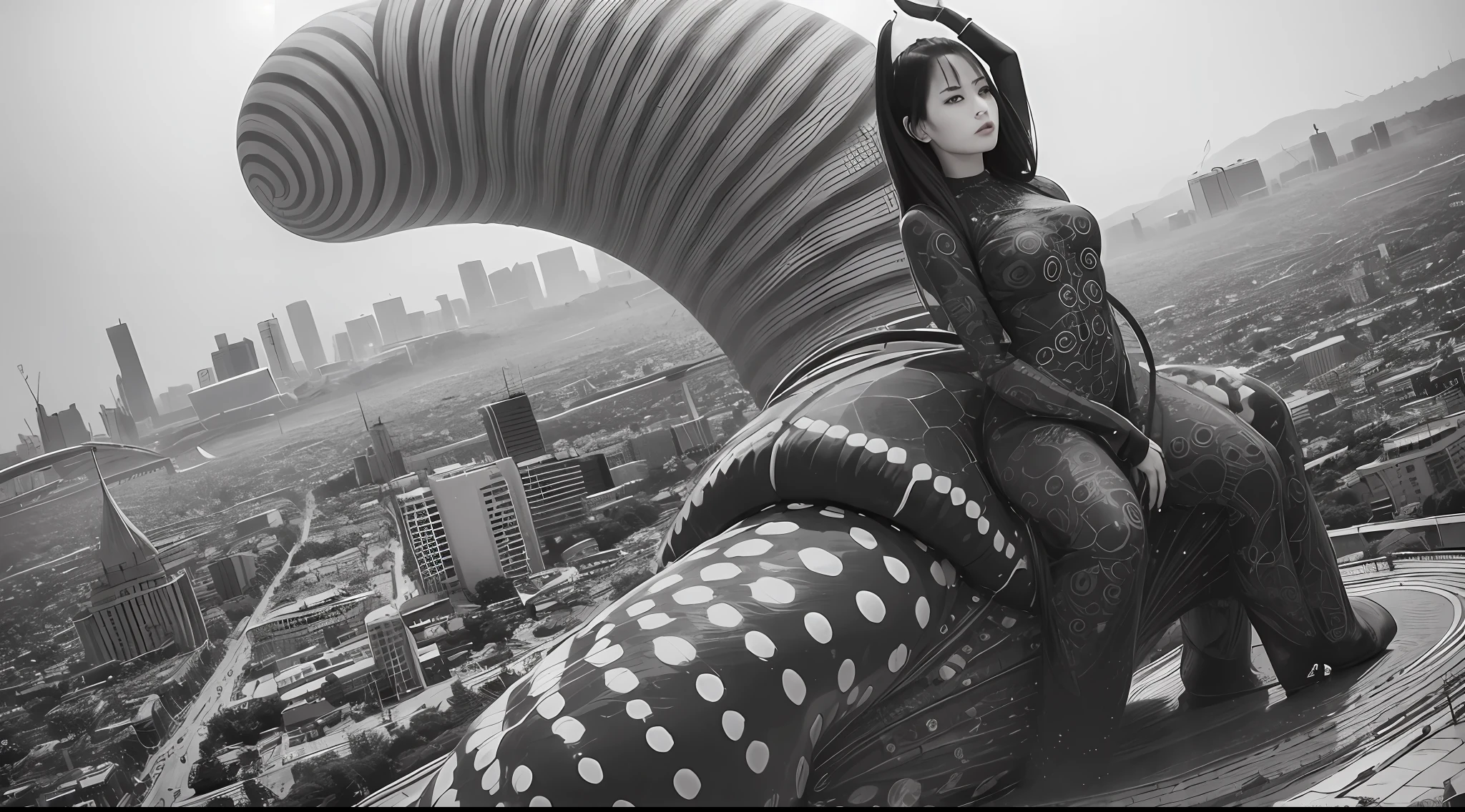 Giant lady bugs storming a city, Junji ito, spiraling, detailed, black amd white --auto