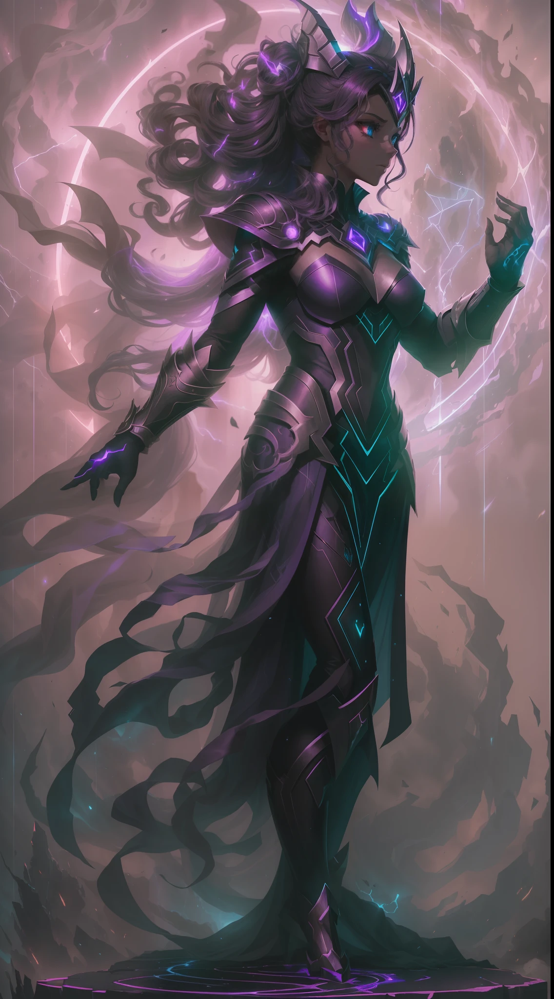 (Ultra resolution 8K), (impresionante obra maestra), Awesome Super Hero Illustration "Shadow ether": With an enigmatic presence, Shadow ether possesses a pale, translucent skin that appears to be made of dark smoke. Her hair flows in gloomy strands and her eyes shine with an ethereal glow... Viste un traje ajustado en tonos oscuros que se funden con las sombras, con detalles sutiles que recuerdan a constelaciones. Su capa ondulante parece estar hecha de oscuridad misma, y puede estirarse para ocultarlo o envolverlo en sombras protectoras. Has the ability to merge with shadows and move through them, Volverse virtualmente invisible. Your hands can project bursts of dark energy, And his suit is designed to channel and amplify his connection to the shadow realm.... (Hetera lighting), Spectral illumination), (dark ilumination)