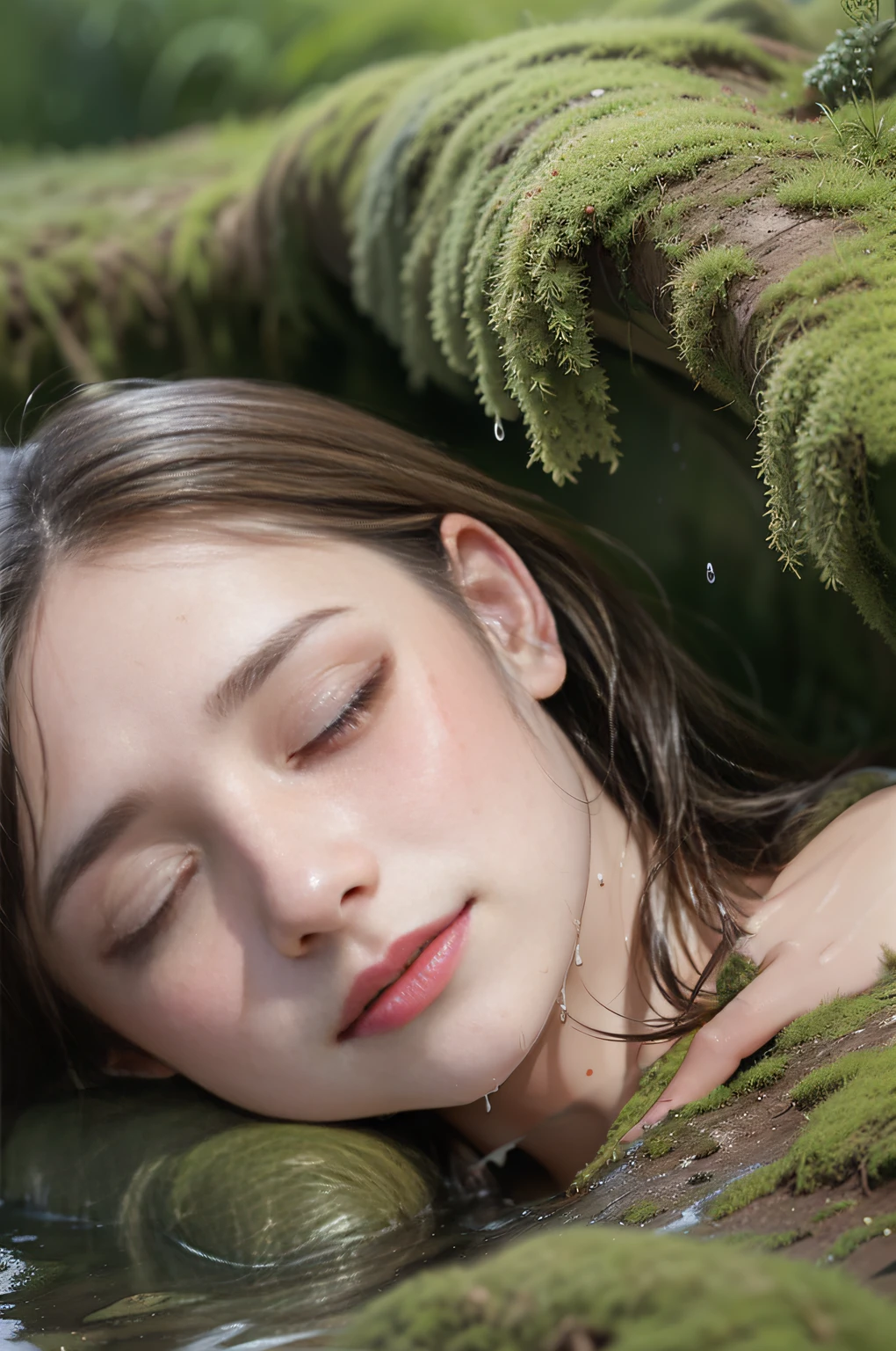 Align the way you close your eyes to your left eye、mud and moss up to the shoulders,、Hair is tangled
