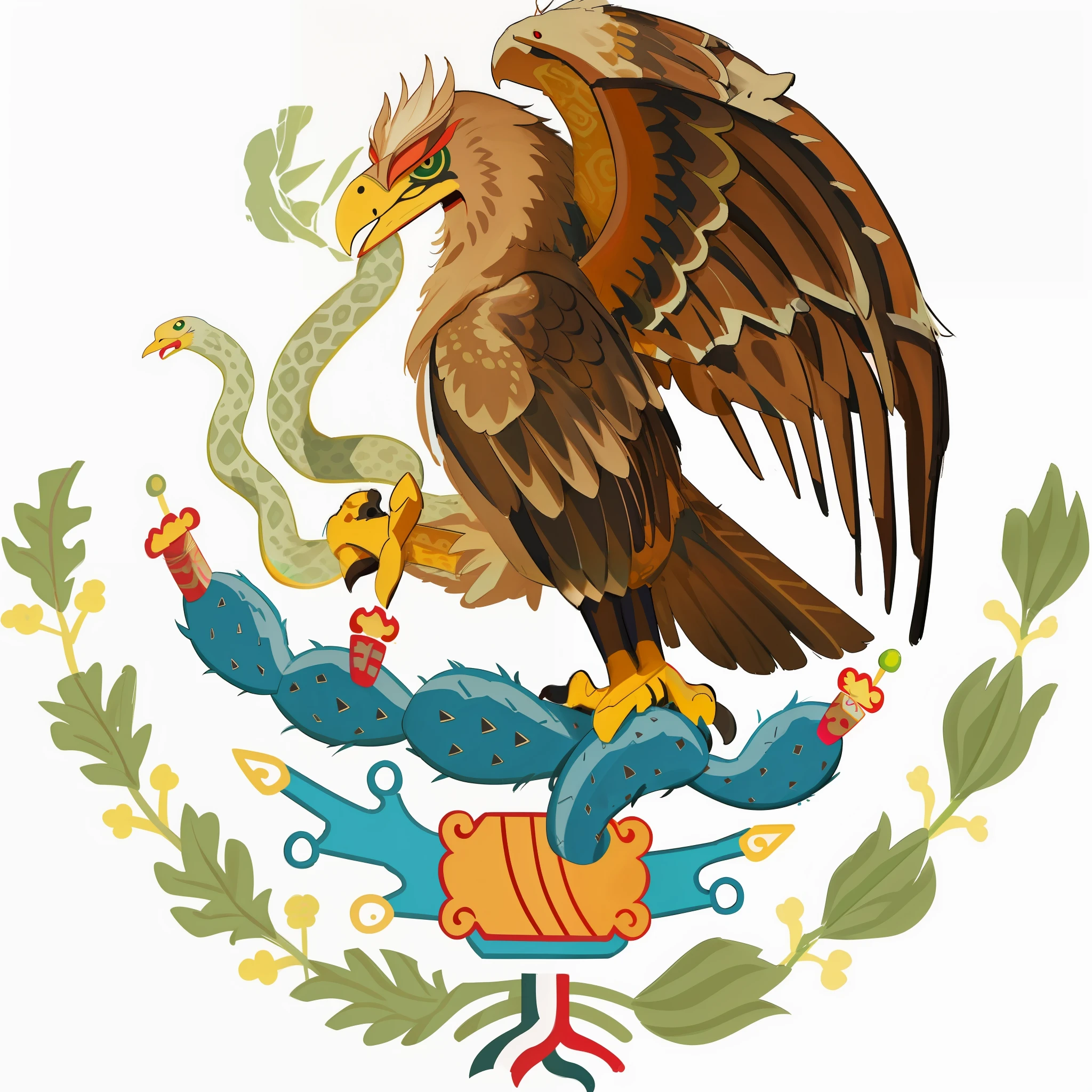 a close up of a bird with a snake in its beak, mexico, mexican, in the art style of quetzecoatl, quetzalcoatl, mexico city, profile image, mexican warrior, [ digital art, eagle, with an eagle emblem, coat of arms, new mexico, rafeal albuquerque, mexican folklore, albuquerque, peru