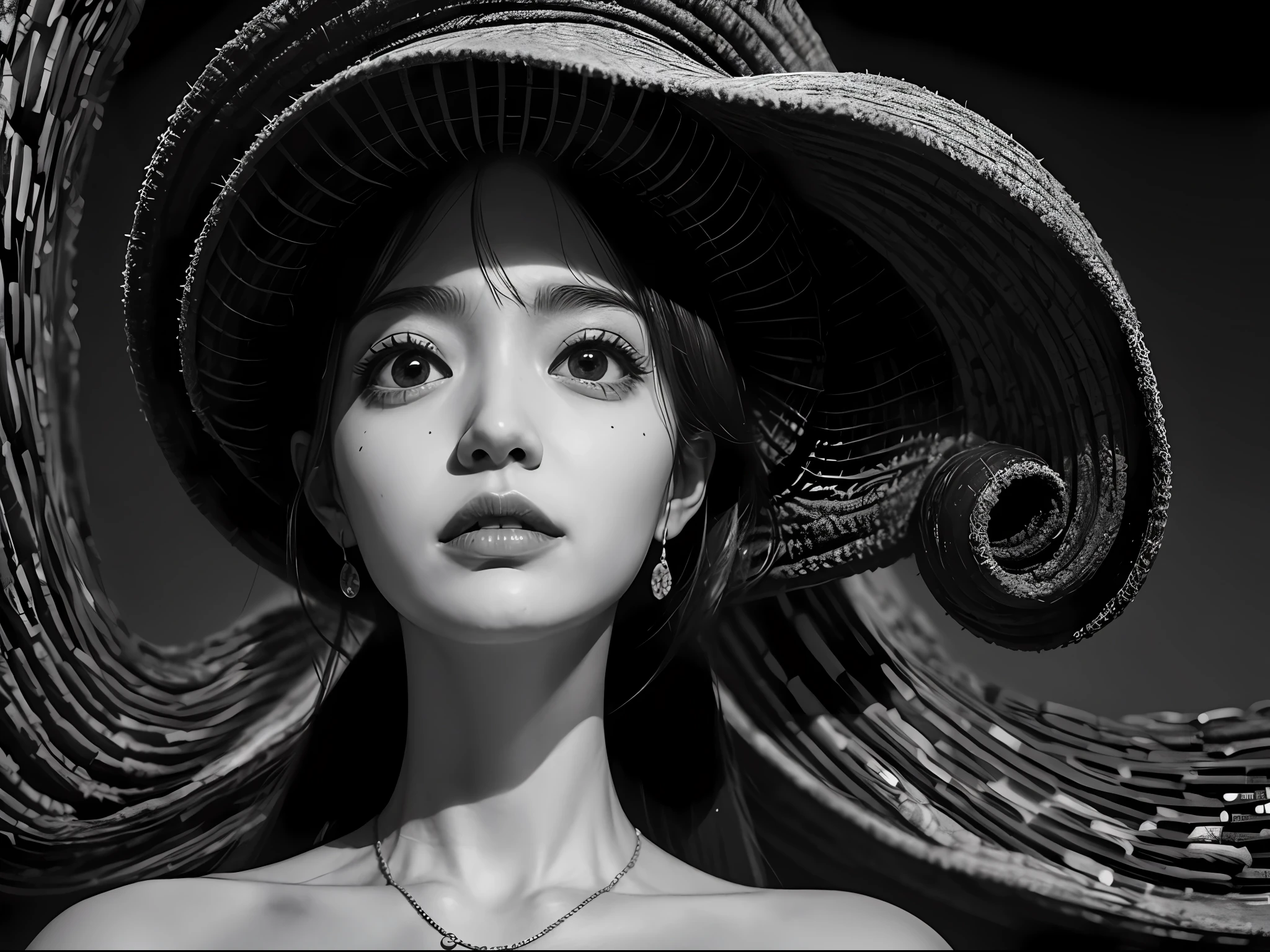 Bichos gigantes asaltando una ciudad, Junji Ito, Espiral, Detallado, Negro AMD Blanco