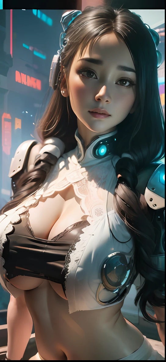 ((Best quality)), ((masterpiece)), (highly detailed:1.3), 3D, beautiful, (cyberpunk:1.6), in space, nebula, (holding_weapon:1.3), laser, (1Female mecha:1.3), sexy body, facing the audience, Glowing eyes, full body, (flying, swooping down, dynamic, motion blur: 1.4), (huge mech wings: 1.6), looking up, glowing_eyes, mecha, panorama, background is earth, nebula, space, particles, Reality, HDR (High Dynamic Range), Ray Tracing, NVIDIA RTX, Super Resolution, Unreal 5, Subsurface Scattering, PBR Textures, Post Processing, Anisotropic Filtering, Depth of Field, Maximum Clarity and Clarity, Multilayer Textures, Albedo and Specular maps, Surface shading, accurate simulation of light-material interaction, perfect proportions, Octane Render, two-tone lighting, large aperture, low ISO, white balance, rule of thirds, 8K RAW, efficient sub-pixel, sub-pixel volume product, (best quality),(Japanese:0.5),(korean:0.8), (Liu Yi Fei:1.5) long hair,No clothes, (big breast:1.2),(underboob:1.5), (white transparent lace mini skirt:1.5)