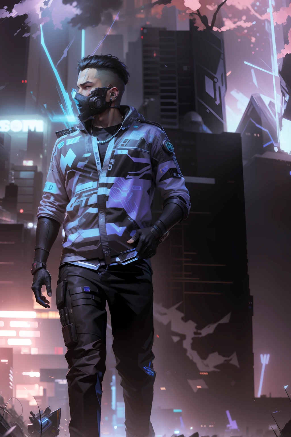 Cyberpunk background handsome boy realistic face 4k