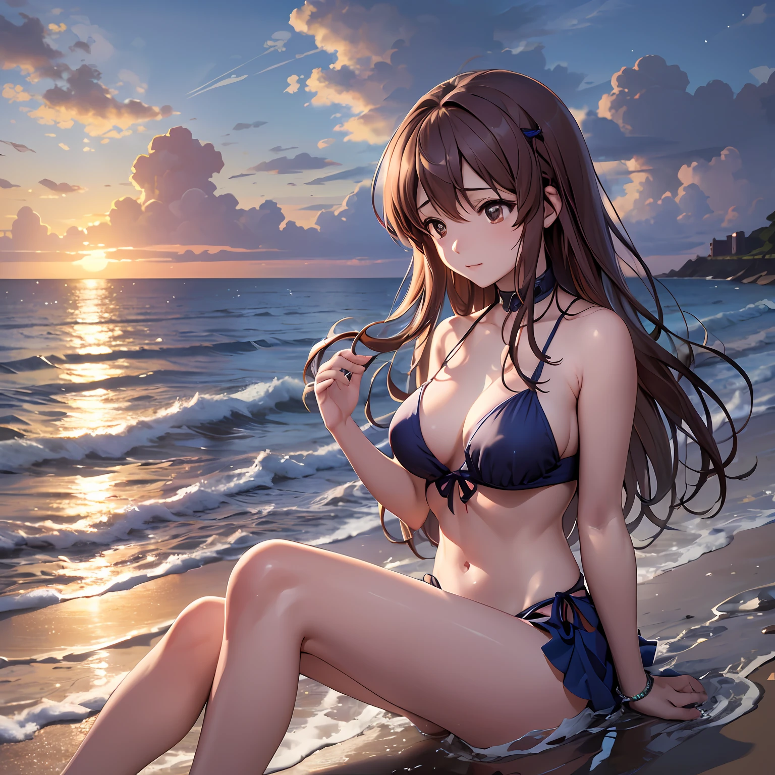 Mikuru Asahina, a character from the anime "Suzumiya Haruhi no Yuutsu," finds herself worn out from the constant demands of her time-traveling duties. The days have been filled with harrowing adventures and non-stop assignments, leaving her longing for a moment of respite. As she gazes at the vast ocean, Mikuru feels an inexplicable urge to escape the bustling city and find solace along the tranquil shores of a secluded beach.
One morning, she decides to take a break from the SOS Brigade and secretly sneaks away to the nearby beach. The sun is just beginning to rise, casting a soft, warm glow over the horizon. The salty breeze gently caresses her cheeks, carrying with it a sense of freedom and liberation. With each step she takes on the soft sand, her worries start to dissipate, and her weary soul begins to rejuvenate.
Mikuru settles down near the water's edge, gazing at the mesmerizing dance of the waves. The rhythmic sounds of the crashing surf become a soothing melody that lulls her into a state of tranquility. The weight of responsibility that had burdened her shoulders seems to lift, and she finds herself feeling light and carefree.
As the sun climbs higher in the sky, Mikuru closes her eyes and takes a deep breath, allowing the essence of the sea to permeate her senses. The waves, like a cosmic symphony, whisper tales of far-off lands and endless possibilities. Amidst the soothing ambience, she rediscovers a part of herself that she had lost amidst the chaos of time-traveling escapades.
Hours pass like fleeting moments, and Mikuru loses track of time as she basks in the simple joy of being present. She indulges in the delight of building sandcastles, laughing like a child, and feeling the sand between her fingers. The ocean has become her sanctuary, a place where she can find solace and reconnect with her true self.
