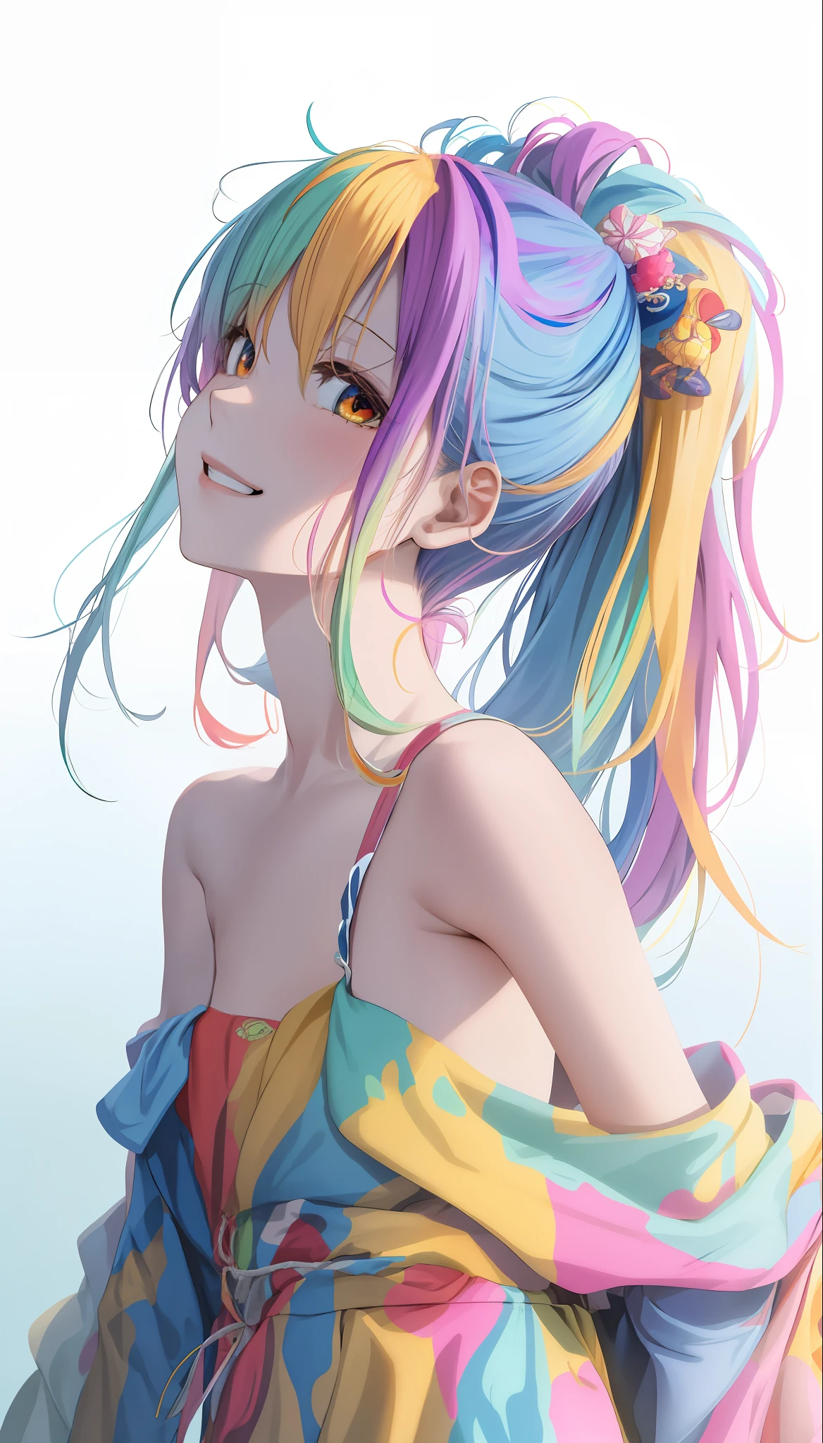 Anime girl with colorful hair and colorful clothes, Rosla's soft vitality, Roslass cartoon vitality, anime style 4 K, beautiful anime portrait, art germ colorful!!!, beautiful anime girl,! dream art germ, anime style digital art, digital animation art, anime art wallpaper 4K, anime art wallpaper 4K, extremely detailed art germ, masterpiece, very detailed,