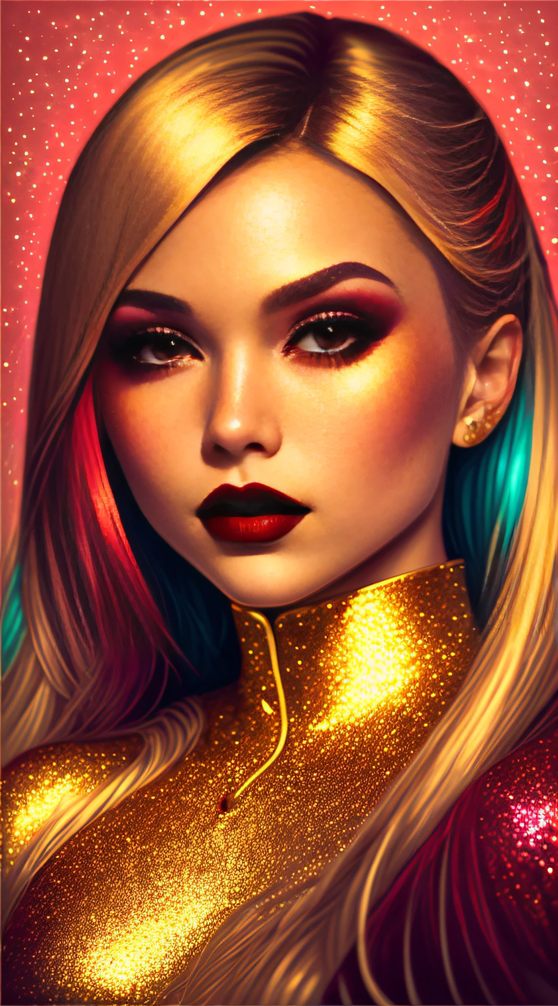 red glitter lips with red lipstick, in the style of matt molloy, limited color range, cassius marcellus coolidge, monochromatic masterpieces, mandy jurgens, xmaspunk, golden hues --auto