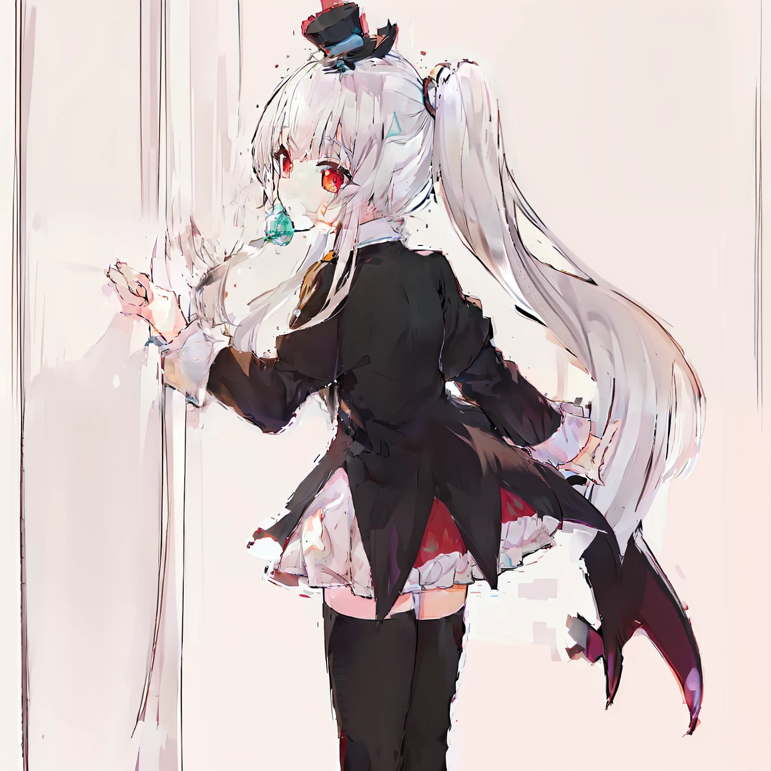 Anime girl with long white hair and top hat, zerochan art, animemanga girl, Kantai collection style, lollipop, azur lane style, anime moe art style, A scene from the《azur lane》videogame, small curvaceous , small lolil, Splash art anime Loli, zean