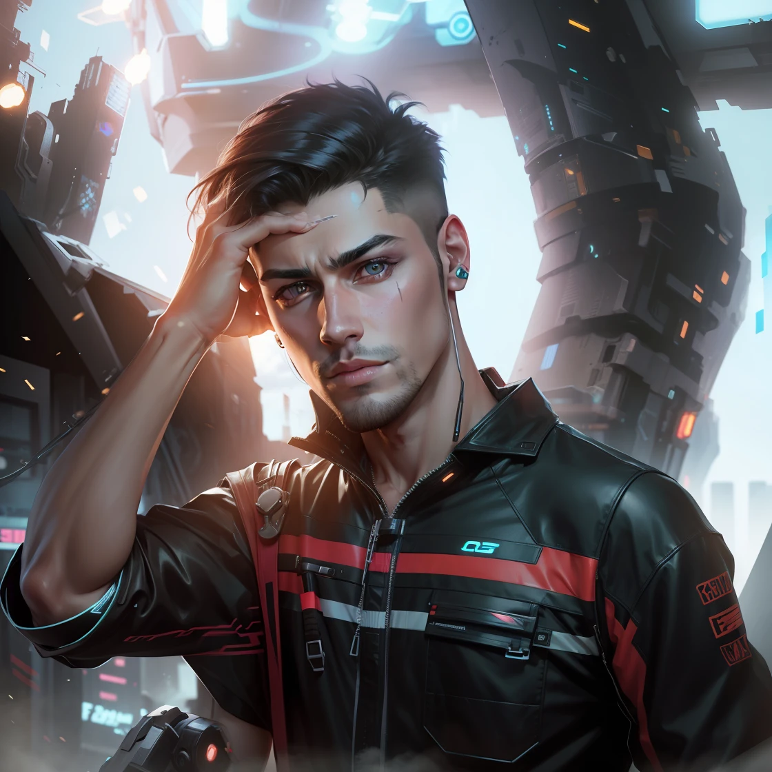 Change background cyberpunk handsome boy, realistic face, 8k, ultra realistic
