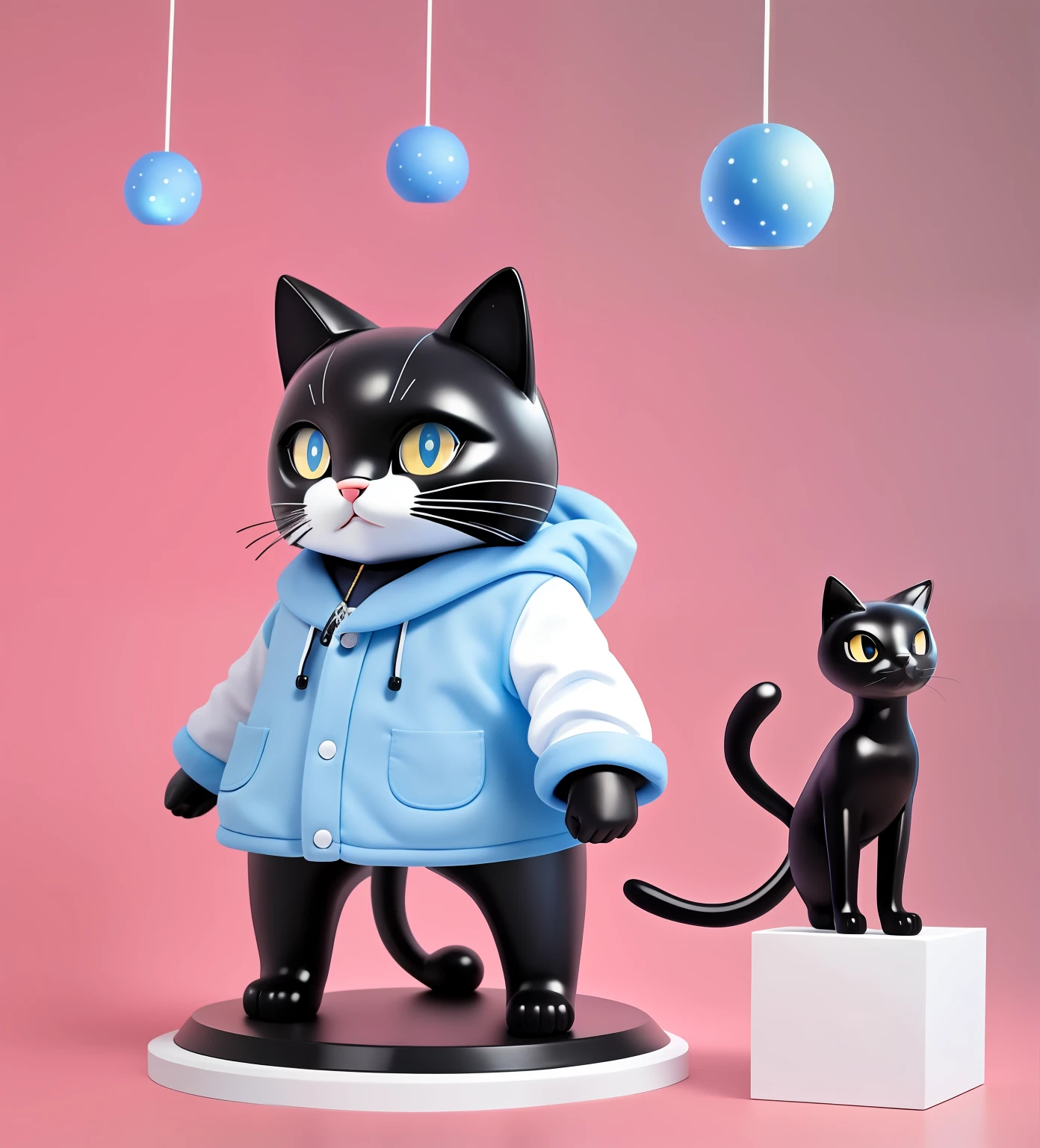 ip, Black cat,Mysterious cat,Blue clothes, Cool cat, starrysky, greybackground