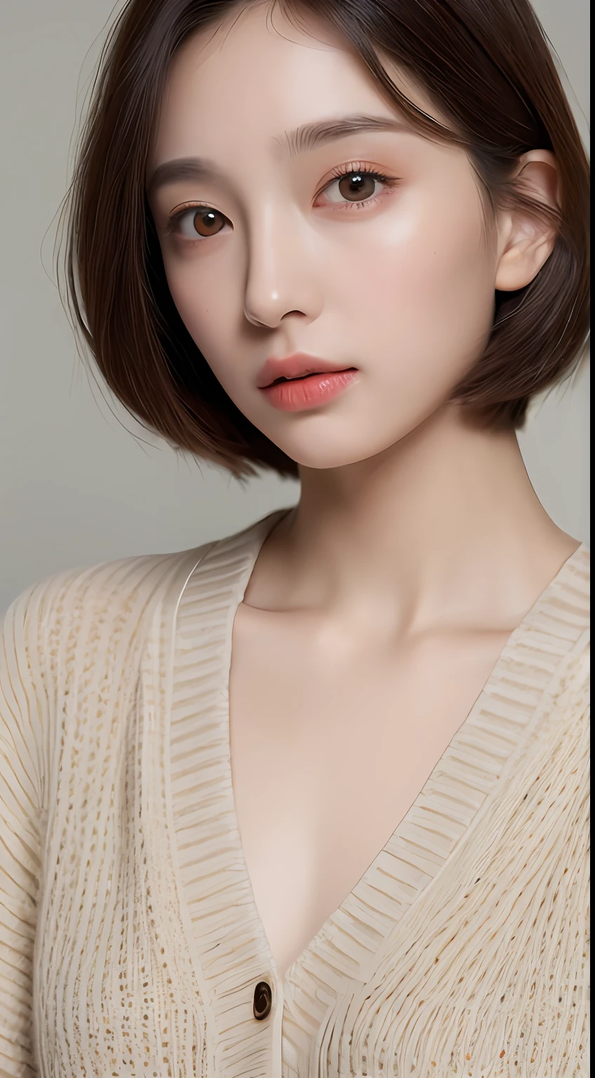 ((Top Quality, 8k, Masterpiece: 1.3)), 1 girl, Beauty with slender abs: 1.3, (Medium Short Hair, Small: 1.2), Cardigan: 1.1, Ultra Detailed Face, Detailed Eyes, Double Eyelids
