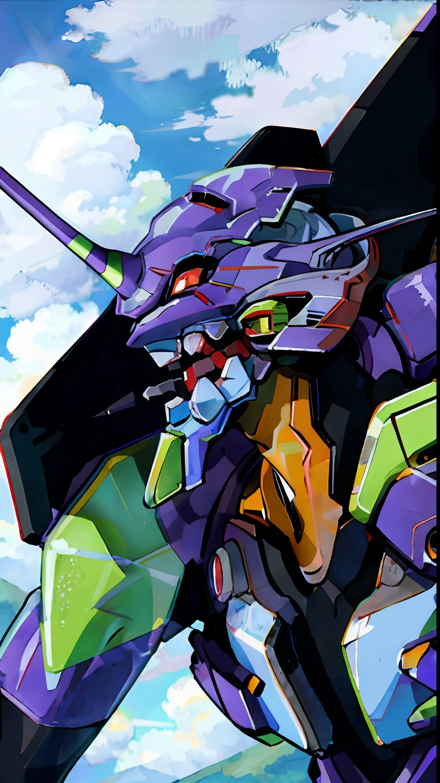 Eva 01,EVA, Evangelion mecha, mountain,cloud,tree,8K,detail EVA01head,