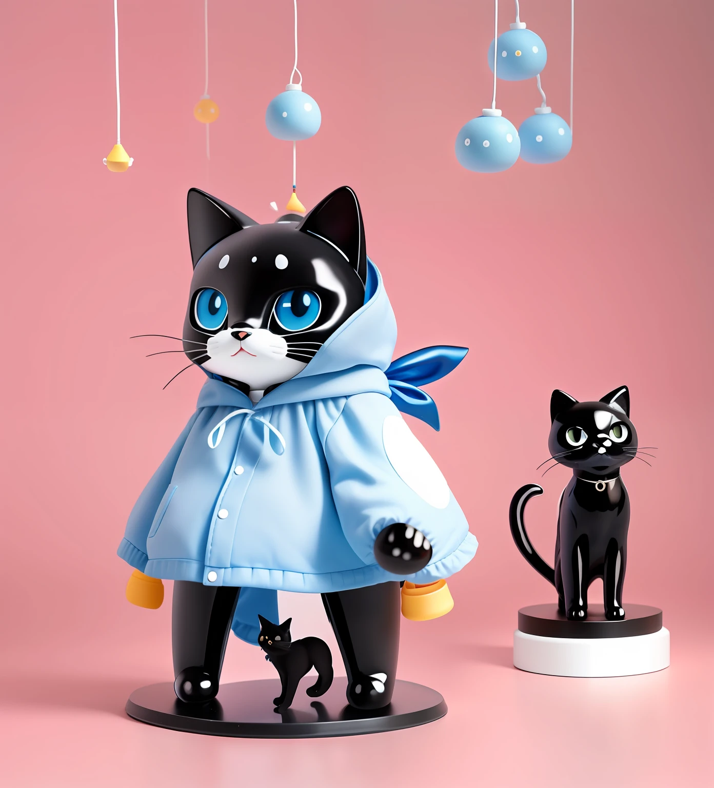 ip, Black cat,Mysterious cat,Blue clothes, Cool cat, light grey background