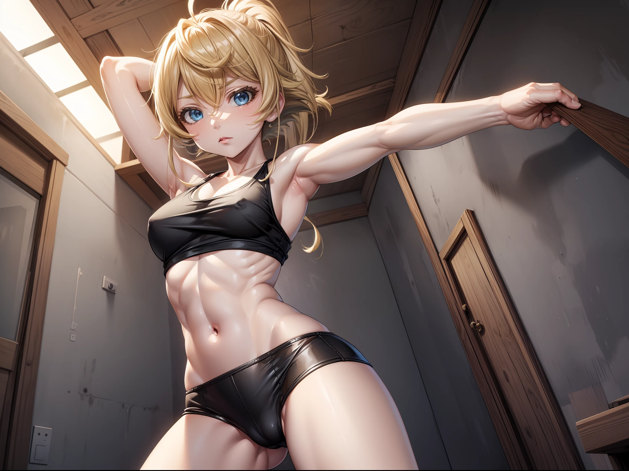 Tanya von degurechaff, Tank top, armpit, no pants, inside the barracks, lots of men, touching her breasts,masterpiece, Top quality, Ultra high definition, Maximum resolution, Very detailed, Clean skin, Anime