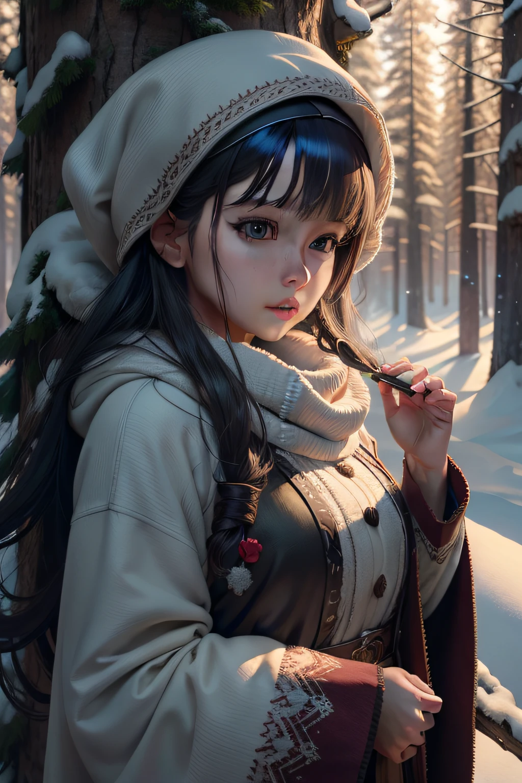 Masterpiece, best quality, high quality, highly detailed CG unity 8k wallpaper, coniferous forest, silence, towering conifers covering the forest floor, severe cold climate, serene beauty, snow, winter, mild summer, breeze, Conifers, branches, bokeh, depth of field, HDR, bloom, chromatic aberration, photorealistic, extremely detailed, popular on artstation, popular on CGsociety, complex, high detail, dramatic, art midway