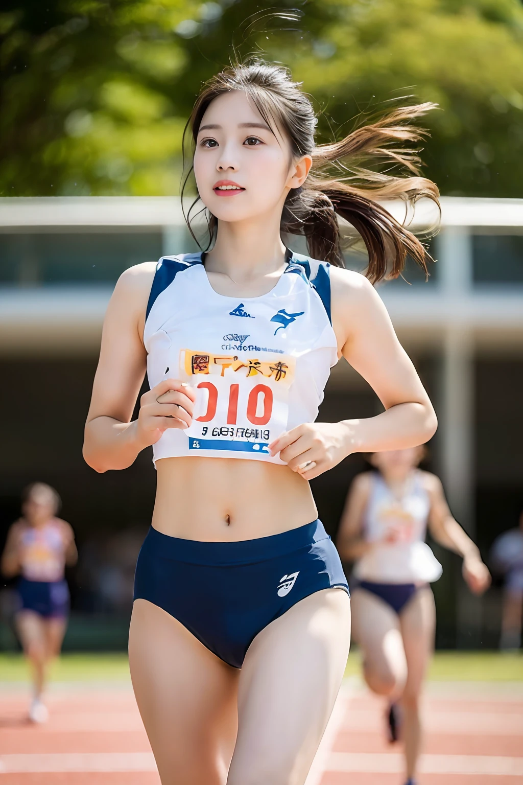 (((Sports, Short, Long, Running, Jogging, Marathon, Exercise, Athletics, Running, Running Posture, Running, Feeling of Galloping, Sweat, Sweat, Sweating Lots)))), ((Volley Uniform: 1.3, White, Red, Blue, Uniform: 1.3, Lower, Swaying, Hetero)), ((White, Red, Blue, Bloomers: 1.2, Low Rise)), (Athletics, Floating Hair NovaFrog Style, Floating Hair, Hair and Clothes That Flutter in the Wind, High School, Slender Abs: 1.2, Navel, Serious Look), (The shape of the pubic area is clearly visible)), Blushing, NSFW, 8k, RAW Photo: 1.2, (Best Quality: 1.4, Masterpiece: 1.4), Super Detail, Best Illustration, Ultra High Resolution, Portrait, Film Grain, 1girl, POV, Depth of Field, Photorealistic: 1.4, detailed hair, realistic hair, realistic lighting, realistic shadows, realistic clothing, realistic skin, natural skin texture, portrait: 0.6, light particles, lens flare, glowing particles: 0.6, bokeh: 1.2, clean: 1.8, professional lighting, photon mapping, radiosity, physically based rendering, incredibly absurd, Glossy skin, pale skin: 1.2, PureErosFace_v1: 0.7, fair skin: 1.1, round face: 1.5, mouth open, puffy eyes, purple eyes, double eyelids, egyosar: 1, floating hair, makeup, Japan girl, lovely thighs, shining thighs, shining legs