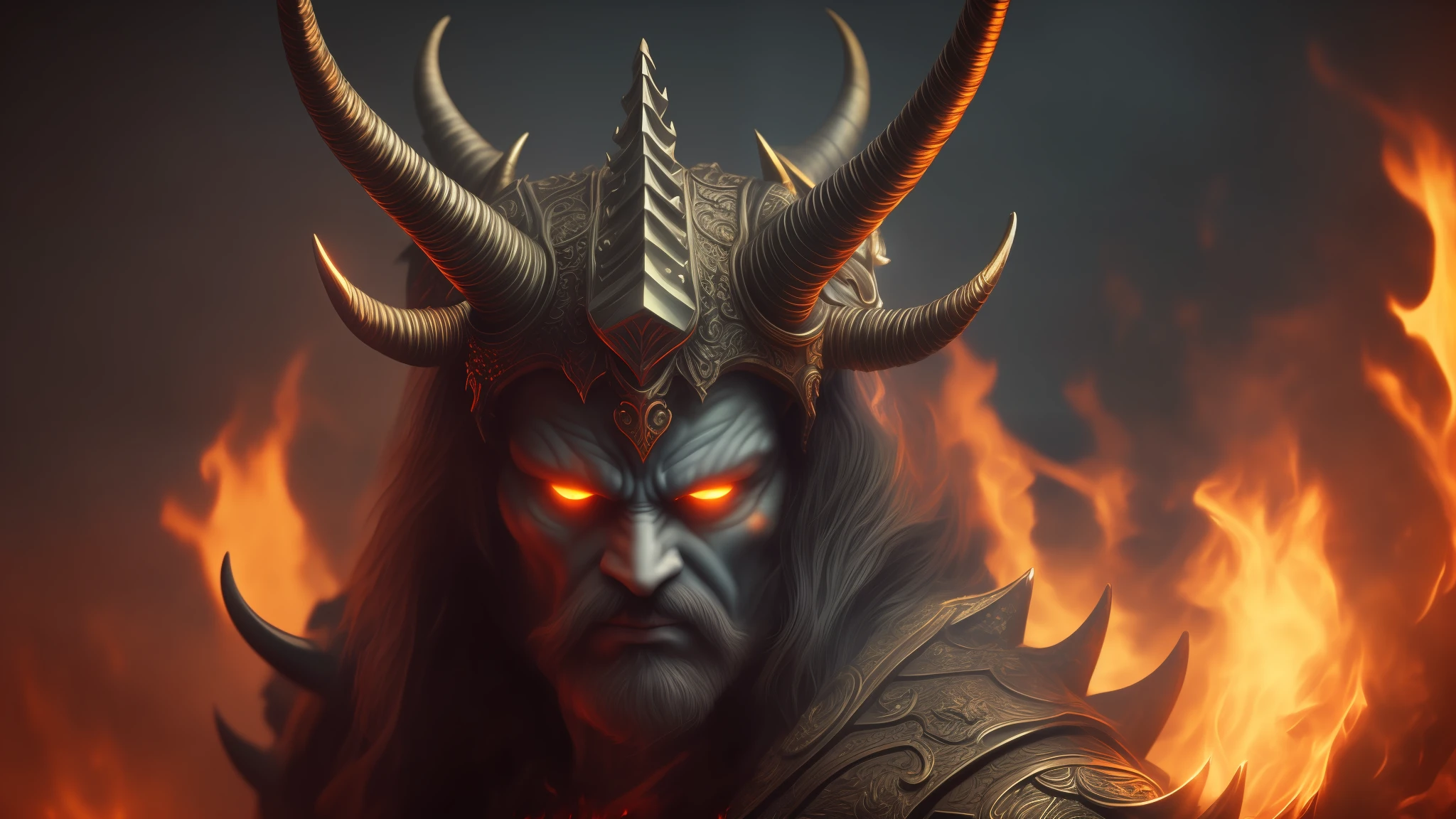 ((Best quality)), ((masterpiece)), (highly detailed:1.3), 3D, demon with horns and armor, portrait, fire, hell, dark, sinister, weapons, fog, smoke,HDR (High Dynamic Range),Ray Tracing, Super-Resolution --auto --s2