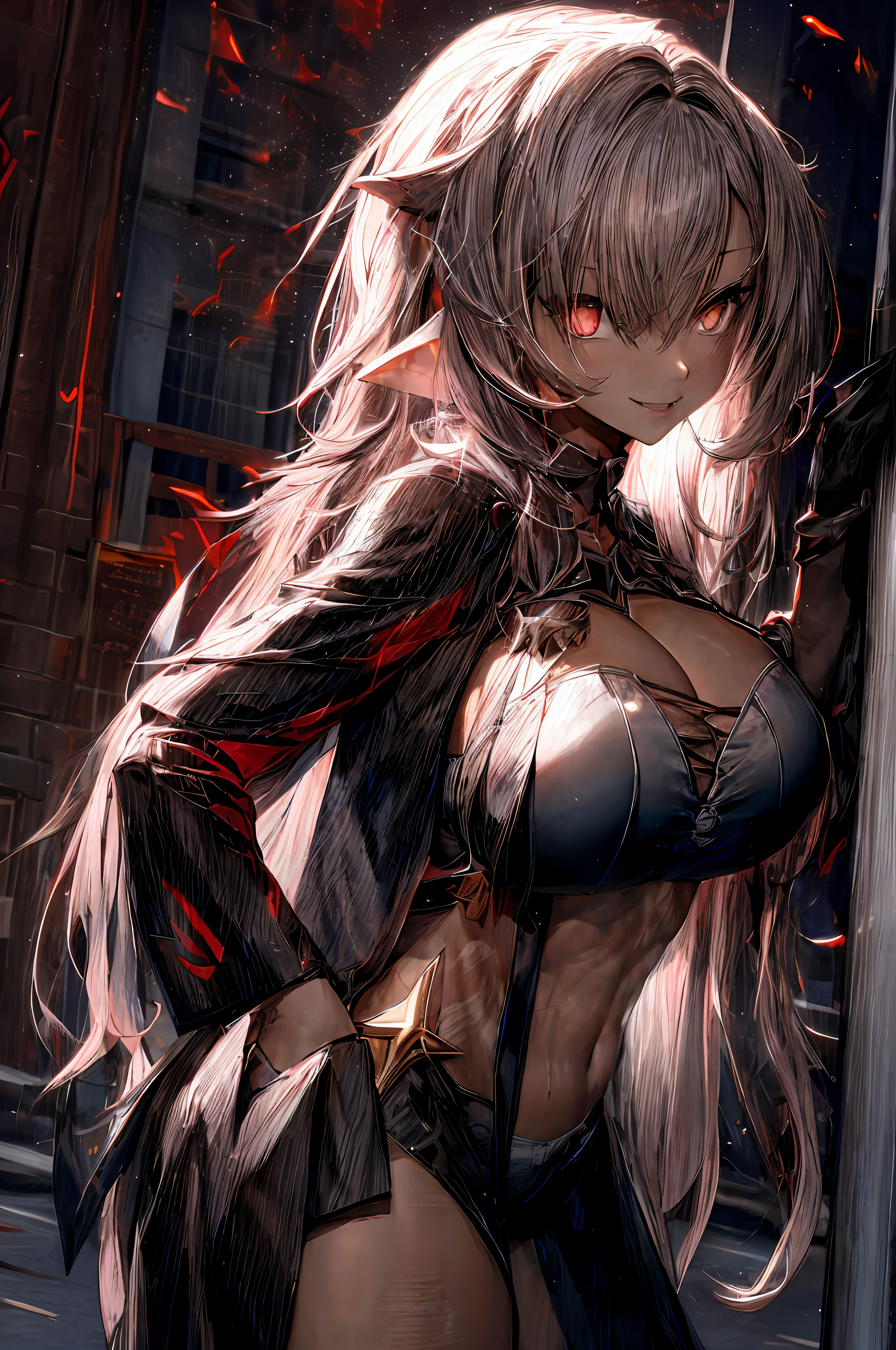 Clothing that exposes!nakeness!only underwear lewdness!Briefs!Raised sexy!(Ashenhardt style:1.4), tmasterpiece, best qualtiy, high high quality, (Dark invisible creatures,Crimson glow and red eyes,Surrounded by darkness:1.2), (In the silhouette), (darkly:1.2), abstracted, abyssal, depth of fields, hdr, The is very detailed, art stations, CG Society, 复杂, high detal, (tmasterpiece:1.2, best qualtiy), (best illuminate, Very fine and beautiful), (best illuminate,very delicate beautiful),(beautifull detailed face),(Detailed eyes and detailed face:1.2),(Young ite lolsmall beast,Sexy loli,独奏,mad smile,paleskin,h cup,gigantic cleavage breasts!gigantic ass!huge tit!(tattoo all over body,Tribal tattoo on the foot))whaite hair,luminous red eyes,dynamic angle,Vampires,succubi),(Sit in front of graffiti on various walls of the city with a mischievous smile), spiky_hor ears, hight contrast,cowboy lens,full bodyesbian,(street fashion),punk clothing,Transparent tight-fitting underwear!see-through transparent clothes!