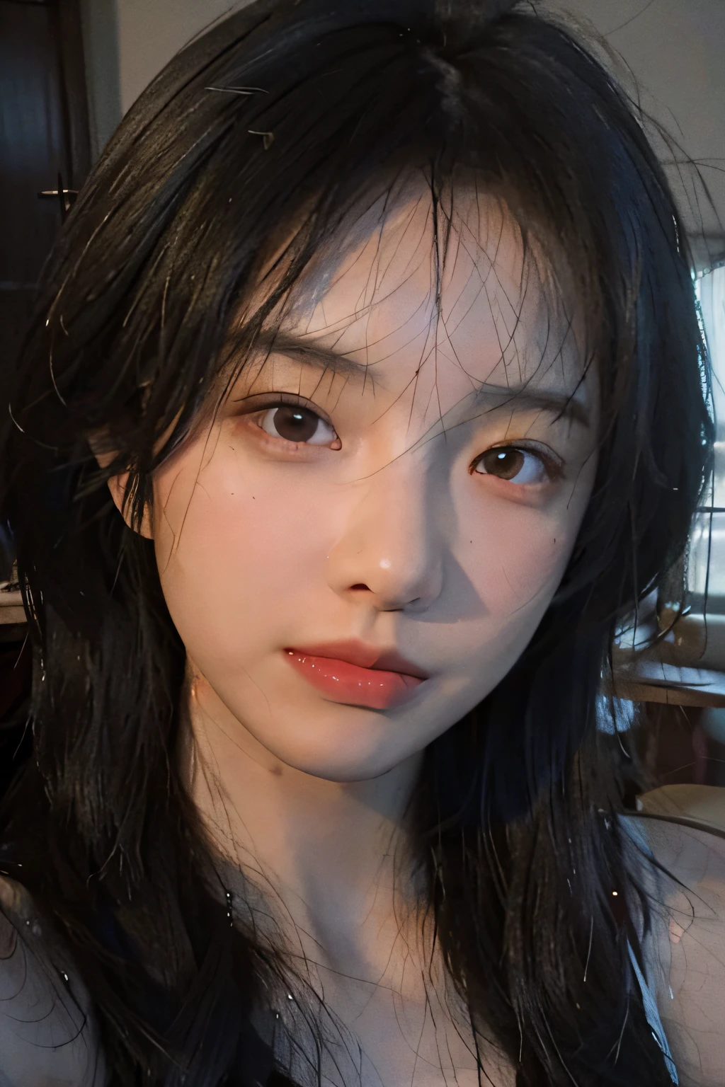 8K,Best quality, masterpiece, ultra high res, (photorealistic:1.4), raw photo, (Authentic skin texture:1.3), (film grain:1.3), (selfie angle),1girl,beautiful detailed eyes and face,masterpiece, best quality,close-up,upper bod,
