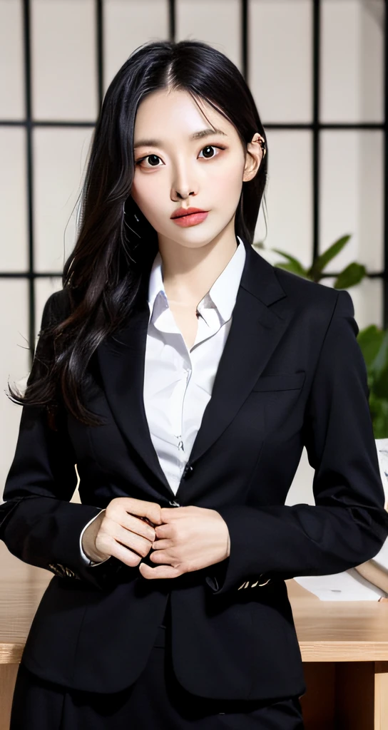 (best qualtiy,8K,32K,tmasterpiece,hyper HD:1.2),1girll,Delicate face,perfect bodies,Brustwarzen,a narrow waist,Business suit,office lady,West skirt,office room,Office desk,(stick out buttocks:1.2)