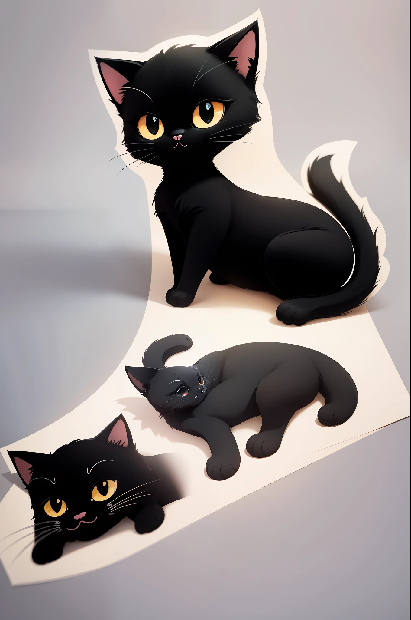 a cute black cat , sticker, minimal colours, cartoon doodle style, very cute,
