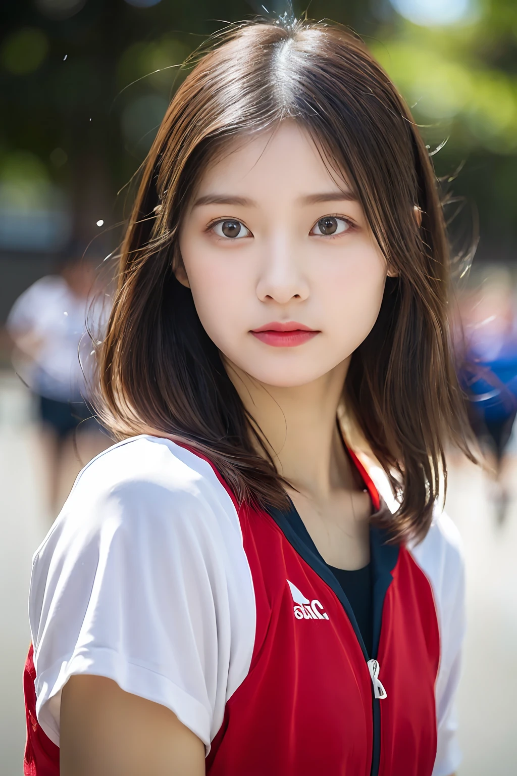(((Sports, Short, Long, Running, Jogging, Marathon, Exercise, Athletics, Running, Running Posture, Running, Feeling of Galloping, Sweat, Sweat, Sweating Lots)))), ((Volley Uniform: 1.3, White, Red, Blue, Uniform: 1.3, Lower, Swaying, Hetero)), ((White, Red, Blue, Bloomers: 1.2, Low Rise)), (Athletics, Floating Hair NovaFrog Style, Floating Hair, Hair and Clothes That Flutter in the Wind, High School, Slender Abs: 1.2, Navel, Serious Look), (The shape of the pubic area is clearly visible)), Blushing, NSFW, 8k, RAW Photo: 1.2, (Best Quality: 1.4, Masterpiece: 1.4), Super Detail, Best Illustration, Ultra High Resolution, Portrait, Film Grain, 1girl, POV, Depth of Field, Photorealistic: 1.4, detailed hair, realistic hair, realistic lighting, realistic shadows, realistic clothing, realistic skin, natural skin texture, portrait: 0.6, light particles, lens flare, glowing particles: 0.6, bokeh: 1.2, clean: 1.8, professional lighting, photon mapping, radiosity, physically based rendering, incredibly absurd, Glossy skin, pale skin: 1.2, PureErosFace_v1: 0.7, fair skin: 1.1, round face: 1.5, mouth open, puffy eyes, purple eyes, double eyelids, egyosar: 1, floating hair, makeup, Japan girl, lovely thighs, shining thighs, shining legs