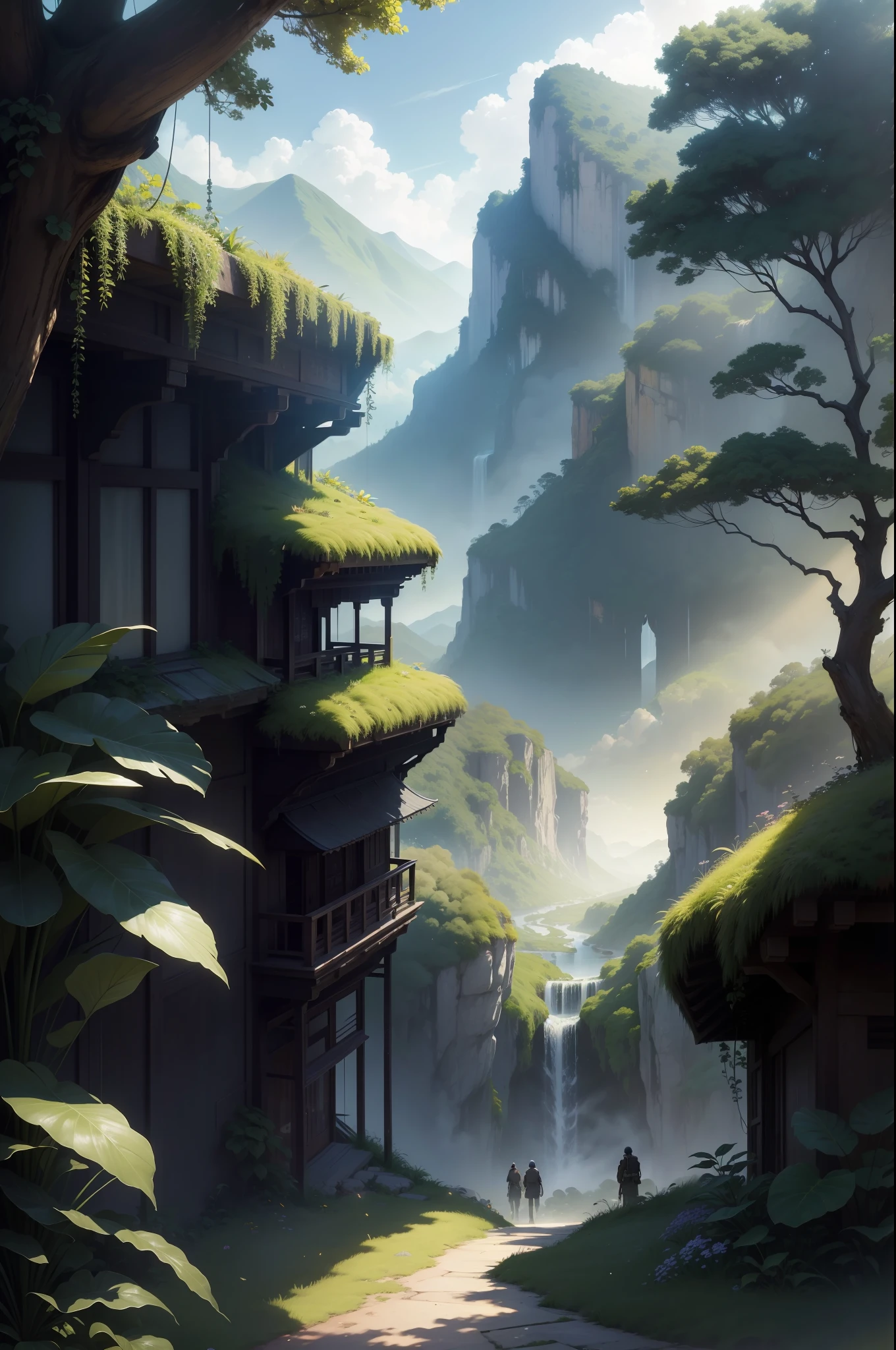 9:16 Full picture,Digital illustration, Detailed and intricate, The dense jungle is full of exotic plants and animals, Sunlight shines through the canopy,Produces a mottled effect. In the style of Yoshitaka Amano and Hayao Miyazaki, Masterpiece, Proportional, Detailed, trending on artstationh, Beautiful lighting, Realistic, Intricate, Award-Awarded, 4K, Highest quality Award-winning, 4K digital painting in the style of Yoshitaka Amano. Detailed and intricate depiction of a zombie apocalypse, cleverly capturing the chaos and drama of the scene. Beautiful lighting and cinematic composition make this piece a true masterpiece, trending on artstationh、springtime、jungles、lakes、hole in the mountains、waterfallr,The tree、grassy fields、Rochas、fawn、hot onsen、hydrosphere、(illustratio:1.0)、Epic composition、Detail enhancement,Detail enhancement。Realistic lighting、high definition detail、tmasterpiece、The best quality,(非常详细的 CG 统一 8k 壁纸),(The best quality)夏天,grassy fields,A few small flowers,clear lakes,sheeps,a paradise,large clouds,blue-sky,scorching weather,high definition detail,hyper-detailing,cinematic ligh,ultra-realistic realism,the soft light,Deep field focus bokeh,The vista in the distance is snow-capped mountains,Ray tracing and surrealism。 --v6