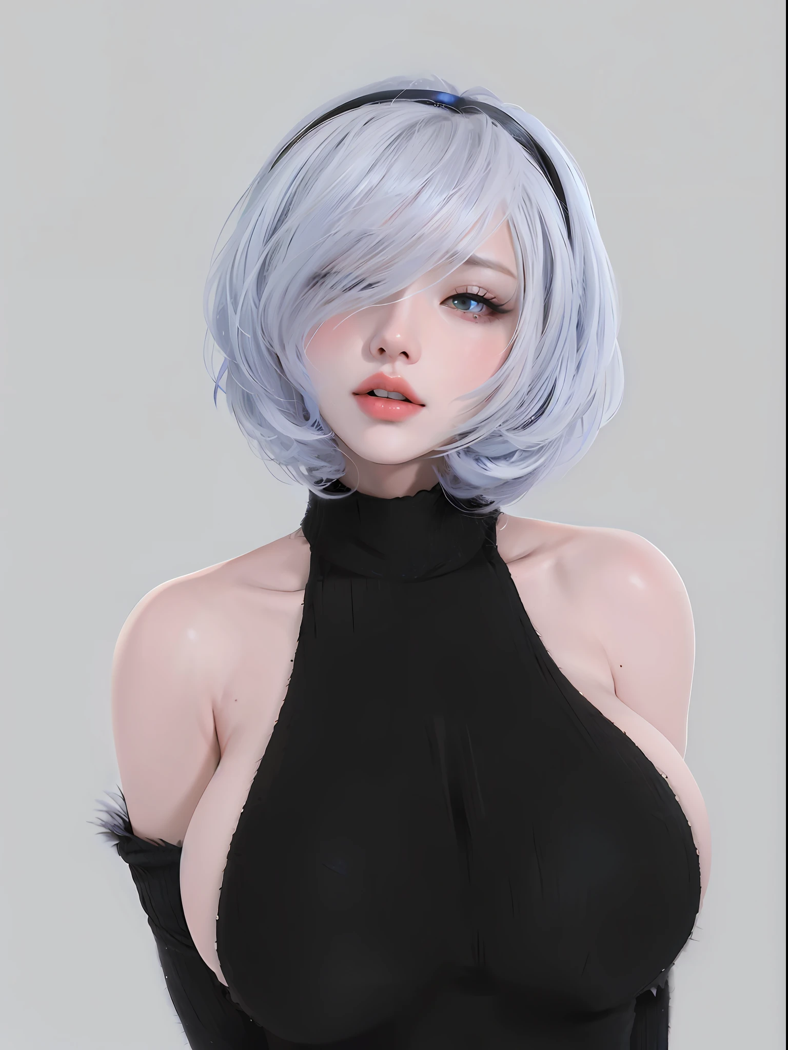 White color hair,Royal Sister,Beautuful Women,Raised sexy,Slim-fit shoulderless black sweater,blue color eyes,eyes blue,offcial art,Unity 8k wallpaper,ultra - detailed,Aesthetics,tmasterpiece,best qualtiy,realisticlying,Best quality,tmasterpiece,A high resolution,CG,illuminating,Frankness,photore,A high resolution,4K,8K,Bokeh