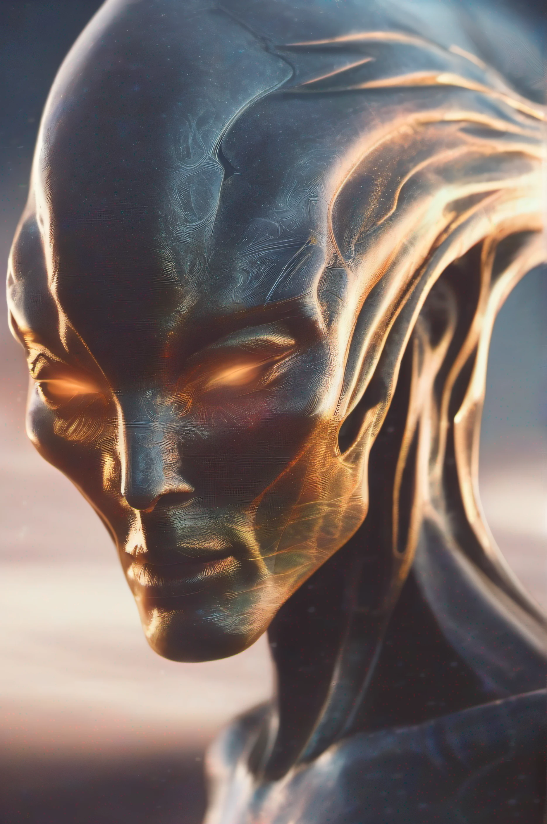 Ghostly portrait of a futuristic alien from another dimension creator of the universe with powerful ancient magic from an unknown dimension