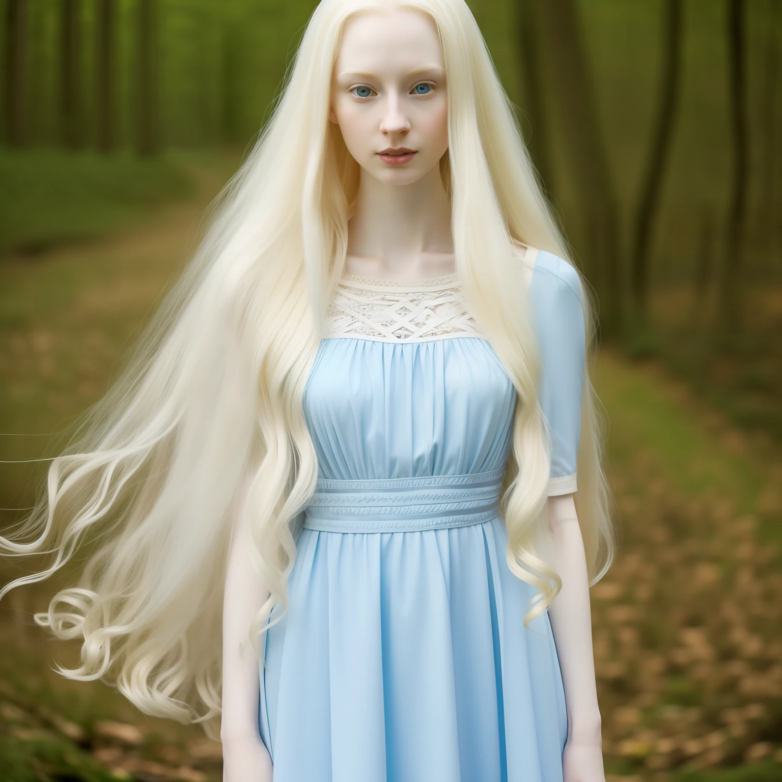 blond woman in blue dress with long hair standing, with pale skin, pale skin curly blond hair, albino white pale skin, pale woman, extremely pale blond hair, extremely pale white skin, very pale skin, pale white skin, very very very pale skin, very very very pale white skin, very very pale white skin, ivory pale skin, pale fair skin!!
