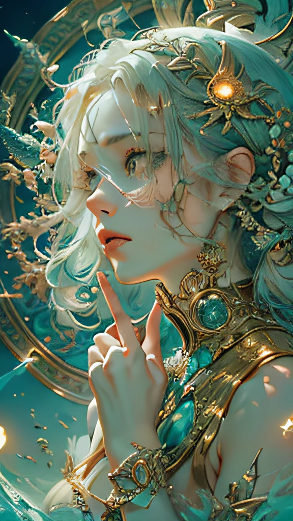 ((Bestquality)), ((A Masterpiece)), ((realisti)), portraits,1girle,full body portrait, celestial bodies, The god, a goddess, Light particles, Halo, looks at the viewer, Firm eyes, Bare Shoulders, Chest tube parietal, Poker face,(bioluminescense:0.9 girls 5)Ocean, bioluminescense, full of energy, colorful,,,, colour, (bioluminescence, bioluminescence),(Beautiful composition), Cinematic Lights, Wheels within wheels, (symmetric:0.5 girls), Whimsical,