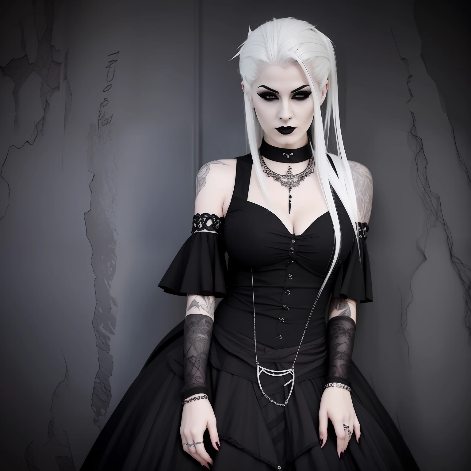 arafed woman with white hair and black top posing for a picture, very beautiful goth top model, pale goth beauty, 1 7 -  - old h girl, wearing modern gothic clothes, goth girl aesthetic, goth girl, goth aesthetic, gothic aesthetic, gothic clothes, darkwave goth aesthetic, gothic clothing, gothic fashion, wearing gothic accessories, goth style