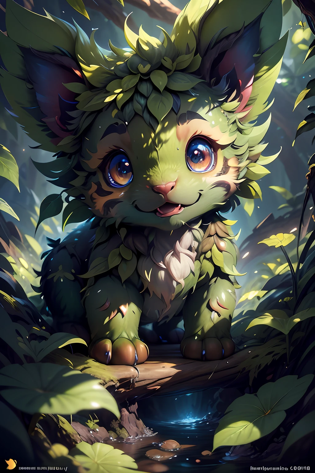 grainy, extremely detailed, intricate detail, dynamic lighting,photorealistic, filmg , natural lighting, m0nst3rfy3, tiger cub, red glowing eyes, :P, (fluffy:1.2), glowing stripes, dark forest,dark theme, open mouth, lot of teeth, abyss in mouth,