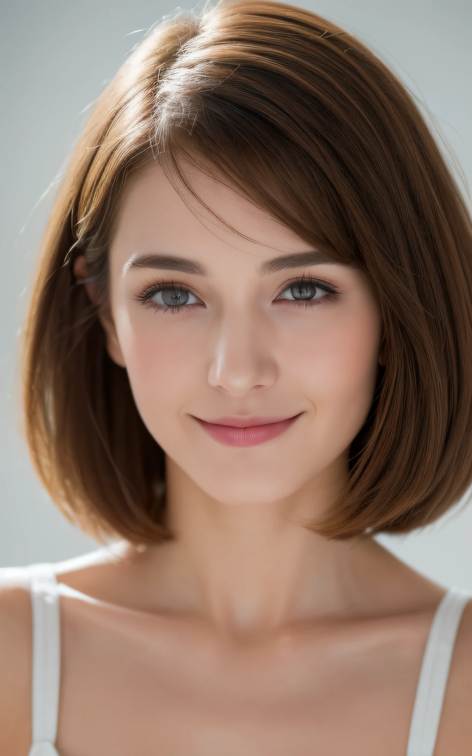 ((Top Quality, 8k, Masterpiece: 1.3)), 1 girl, Czech, Caucasian, Beautiful woman with slender abs: 1.3, (Highlight haircut, Breast A-cup: 1.2), Black see-through: 1.1, Ultra detailed face, detailed eyes, double eyelids, full body Underwear On bed, smile, brown hair