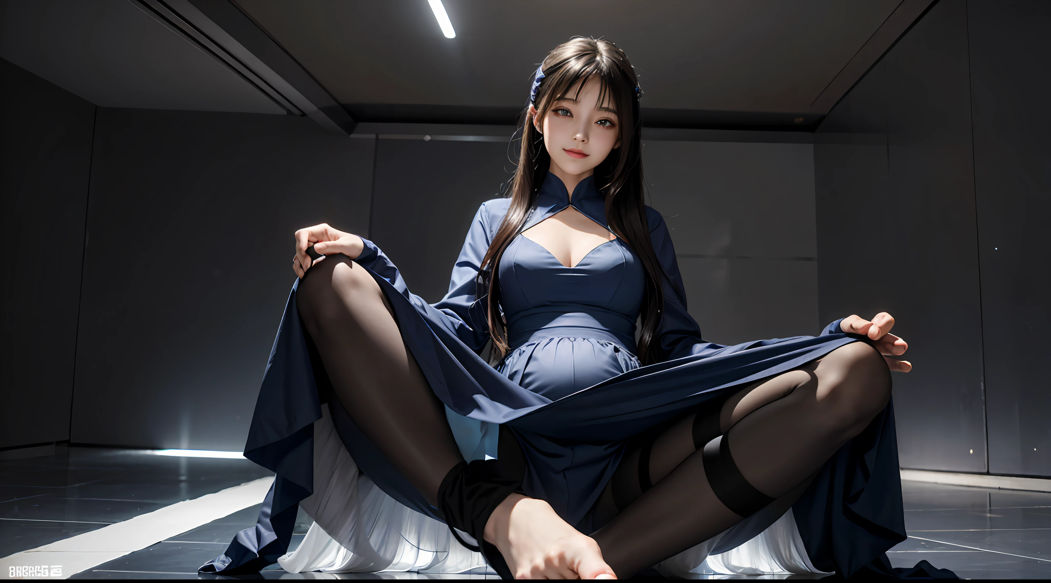 tmasterpiece, 1 beutiful girl, Detailed eyes, Swollen eyes, Best quality at best, 超A high resolution, (Realistis: 1.4), RAW photogr, cinmatic lighting, ssmile, jpn, a asian beauty, Korea, Ren, Super beautiful, Small young face, Beautiful skins, busty figure, cyber punk perssonage(hyper realisitc), (illustratio), (A high resolution), (8K), (The is very detailed), (Most Best Illustration), (ultra-detailliert), (the wallpaper), (详细的脸), audience looking, finely detailled, deep shading, low tune, pureerosfaceace_V1,happy grin, long whitr hair, 46-point diagonal bangs,(Pregnant abdomen:0.95),Pantyhose,full body shot shot,Wedding dress,Black long-sleeved gloves,