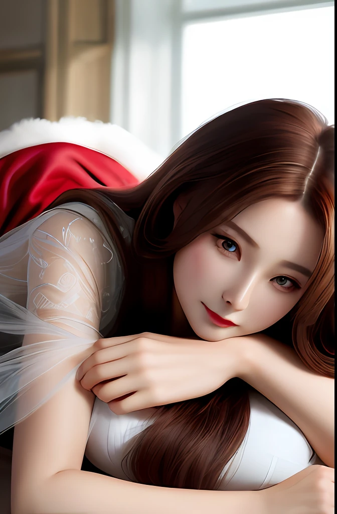 Very detailed eyes, very detailed face, very beautiful woman, best quality, super detailed (photorealistic), very delicate and beautiful legs, beautiful red eyes, absurdity, very detailed facial happy expression, professional illustration, shy, ff Mai Shiranui,super big breast,brown hair,long hair,sister
