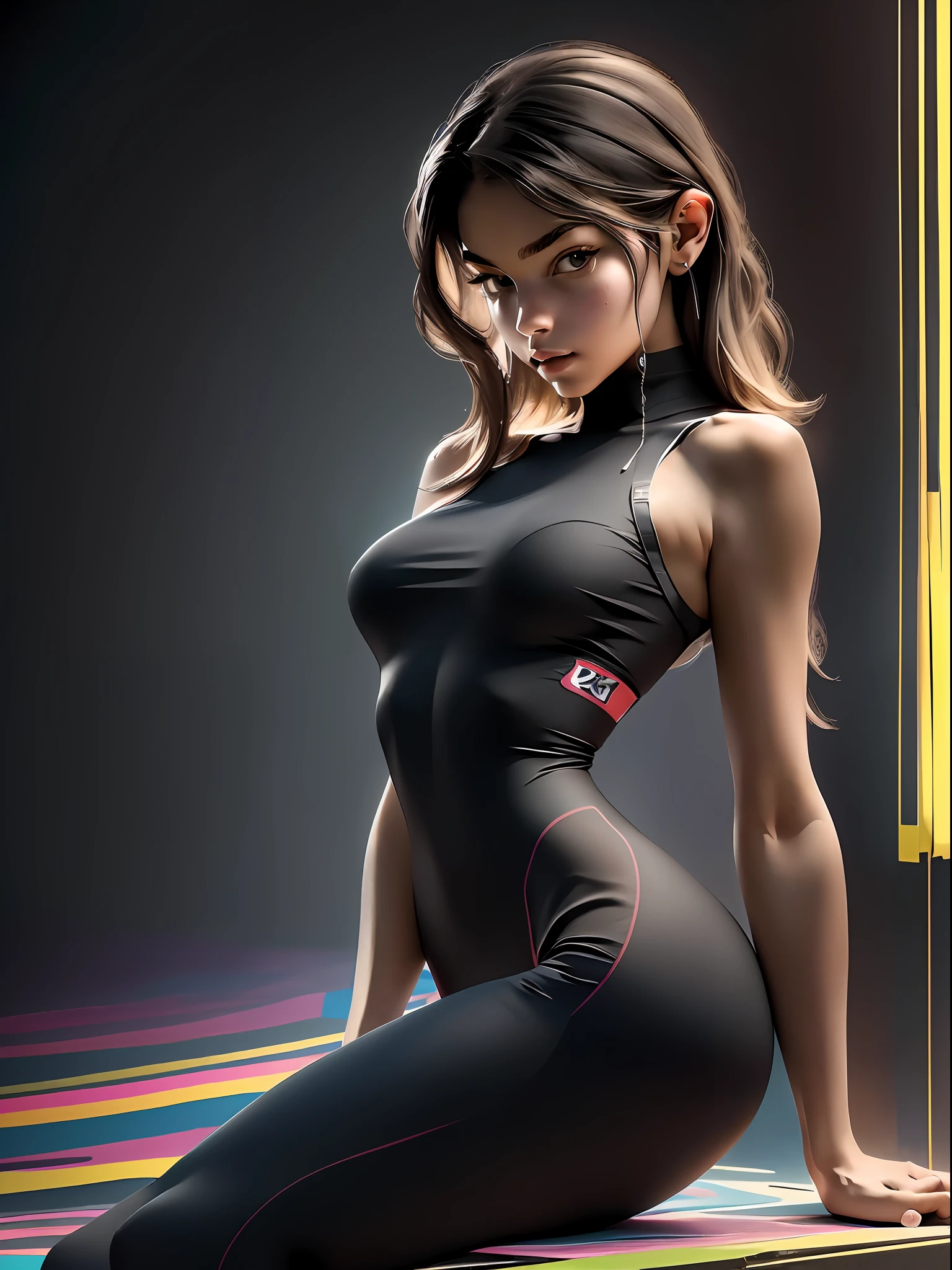 (RAW photo), highest quality, (masterpiece:1.2), High detail RAW color photo, extremely detailed CG unity 8k wallpaper, (photo realism:1.4), (highres), hyperdetailed, (photorealistic:1.2), (best quality:1.3),perfect anatomy, black hair, (leggings), beautiful legs, model pose, realistic body,beautiful detailed girl, bodysuit