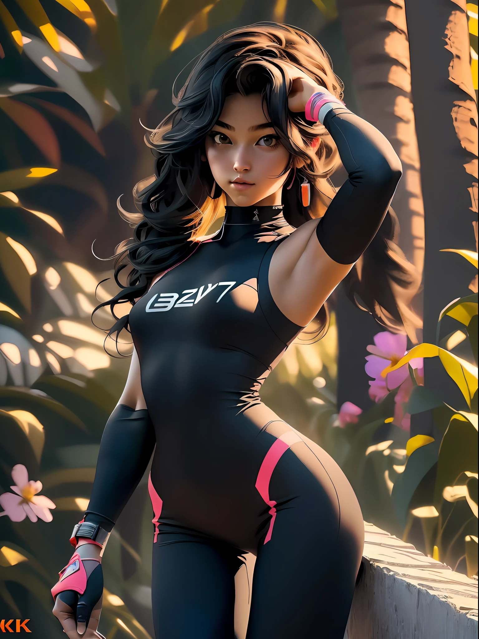 (RAW photo), highest quality, (masterpiece:1.2), High detail RAW color photo, extremely detailed CG unity 8k wallpaper, (photo realism:1.4), (highres), hyperdetailed, (photorealistic:1.2), (best quality:1.3),perfect anatomy, black hair, (leggings), beautiful legs, model pose, realistic body,beautiful detailed girl, bodysuit
