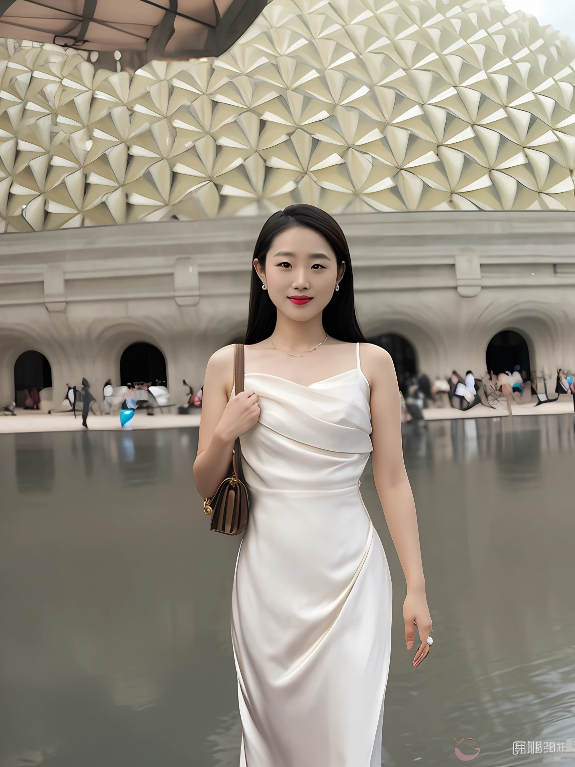 A lady. araki, Wearing a white dress, Stand in front of the building, wenfei ye, xintong chen, 2 8 years old, 30 year-old woman, 3 0 years old woman, Zhang Wanting, chengyou liu, wenjun lin, 2 9 years old, Lu Ji, mingchen shen, xue han, jinyiwei, xision wu