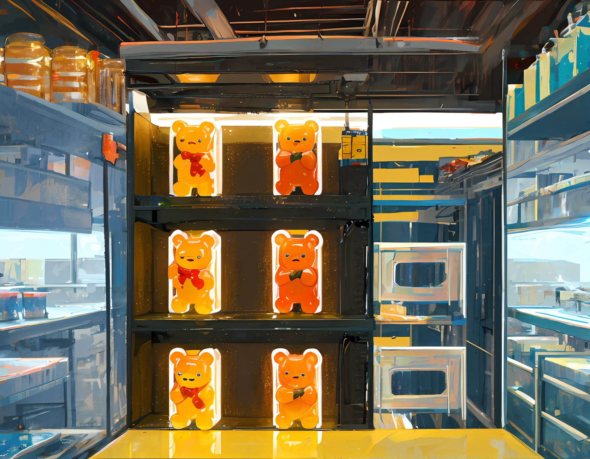 Gummies,little bear,Lab Room,Scientific researchers。Researchers make gummy bears in the lab