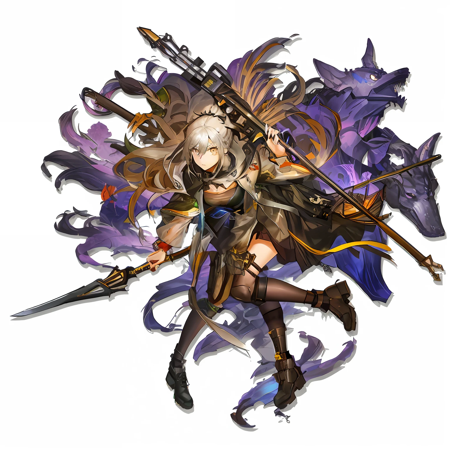 a close up of a woman holding a sword and a sword, From the night of the ark, from girls frontline, arknight, mystical anubis valkyrie, Fine details. Girl Front, girls frontline universe, shadowverse style, marisa kirisame, Detailed key anime art, lianna, yoshitakka amano karol bak, Girls Frontline CG, mechanized witch girl