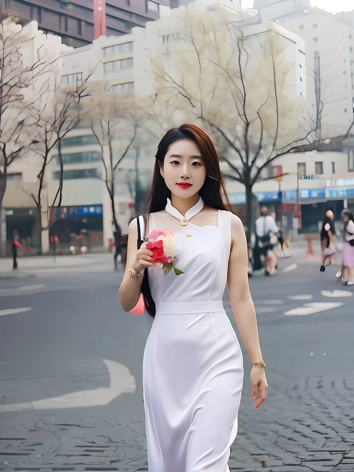 A lady. araki, Wearing a white dress, Stand in front of the building, wenfei ye, xintong chen, 2 8 years old, 30 year-old woman, 3 0 years old woman, Zhang Wanting, chengyou liu, wenjun lin, 2 9 years old, Lu Ji, mingchen shen, xue han, jinyiwei, xision wu