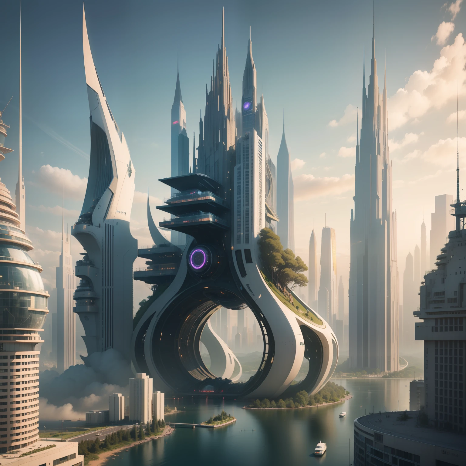 near future Megacities Building height10fold Huge structures top-quality masterpiece 超A high resolution SF Future World Beautiful world 8K dream